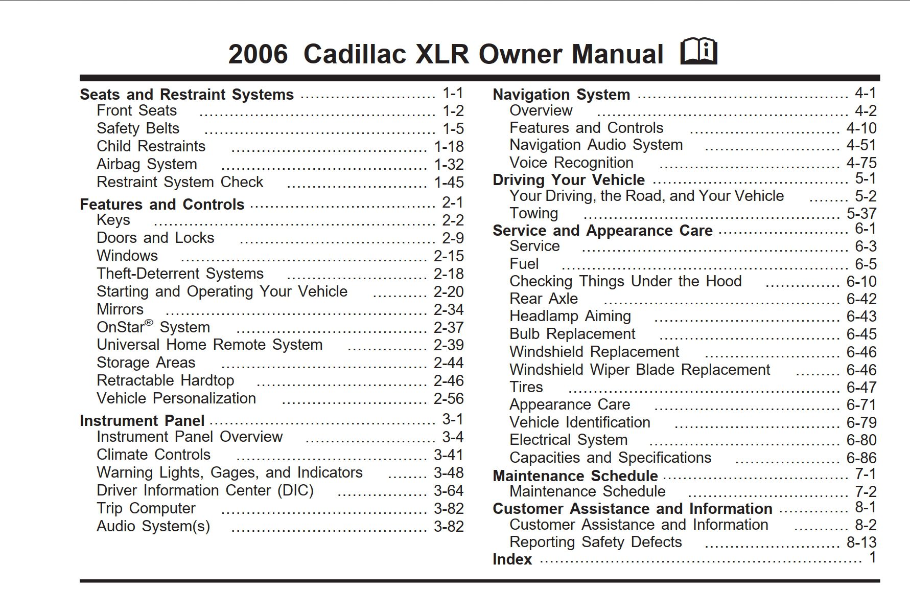 2006 cadillac xlr owner's manual