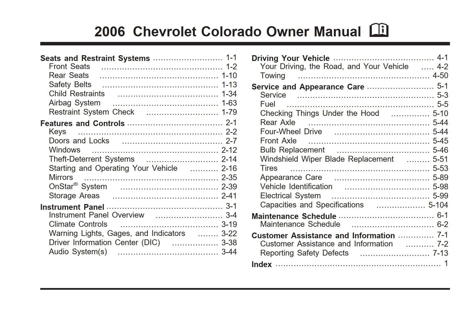 2006 chevrolet colorado owner's manual