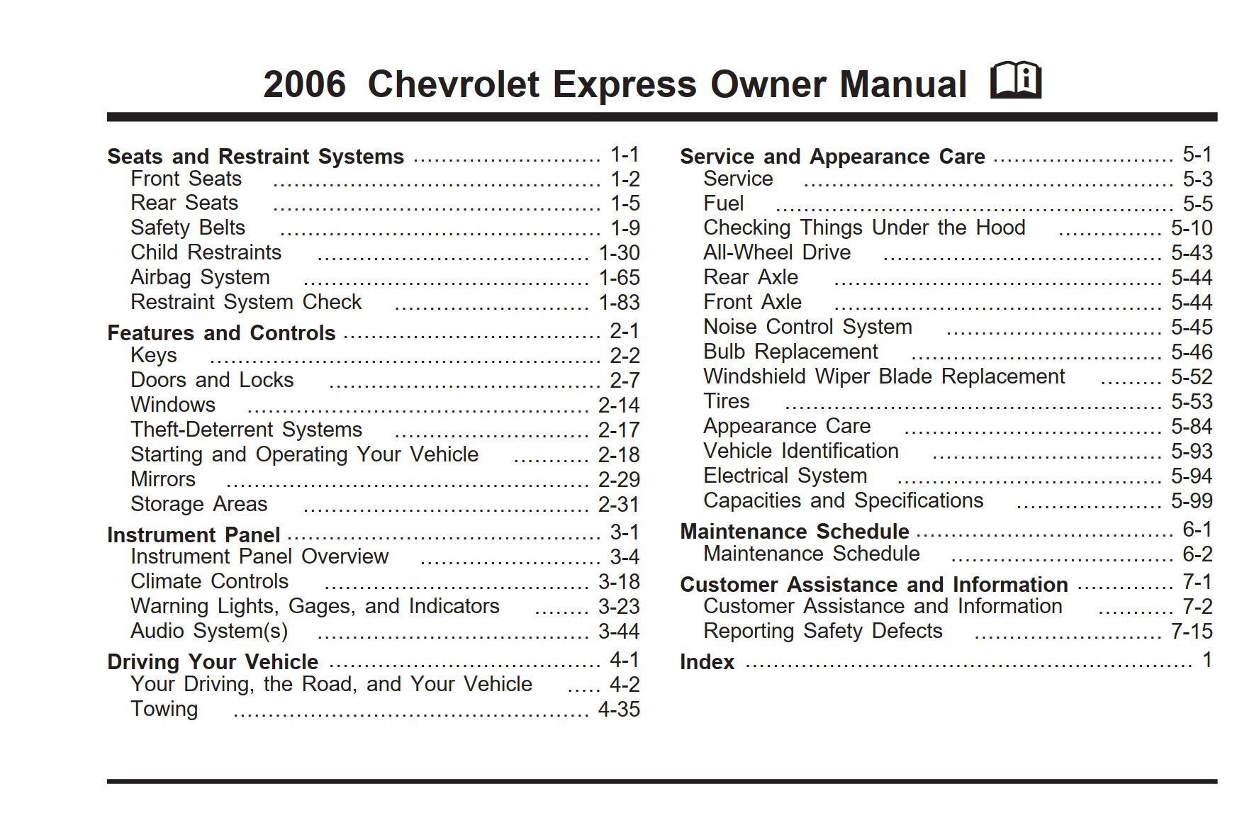 2006 chevrolet express owner's manual