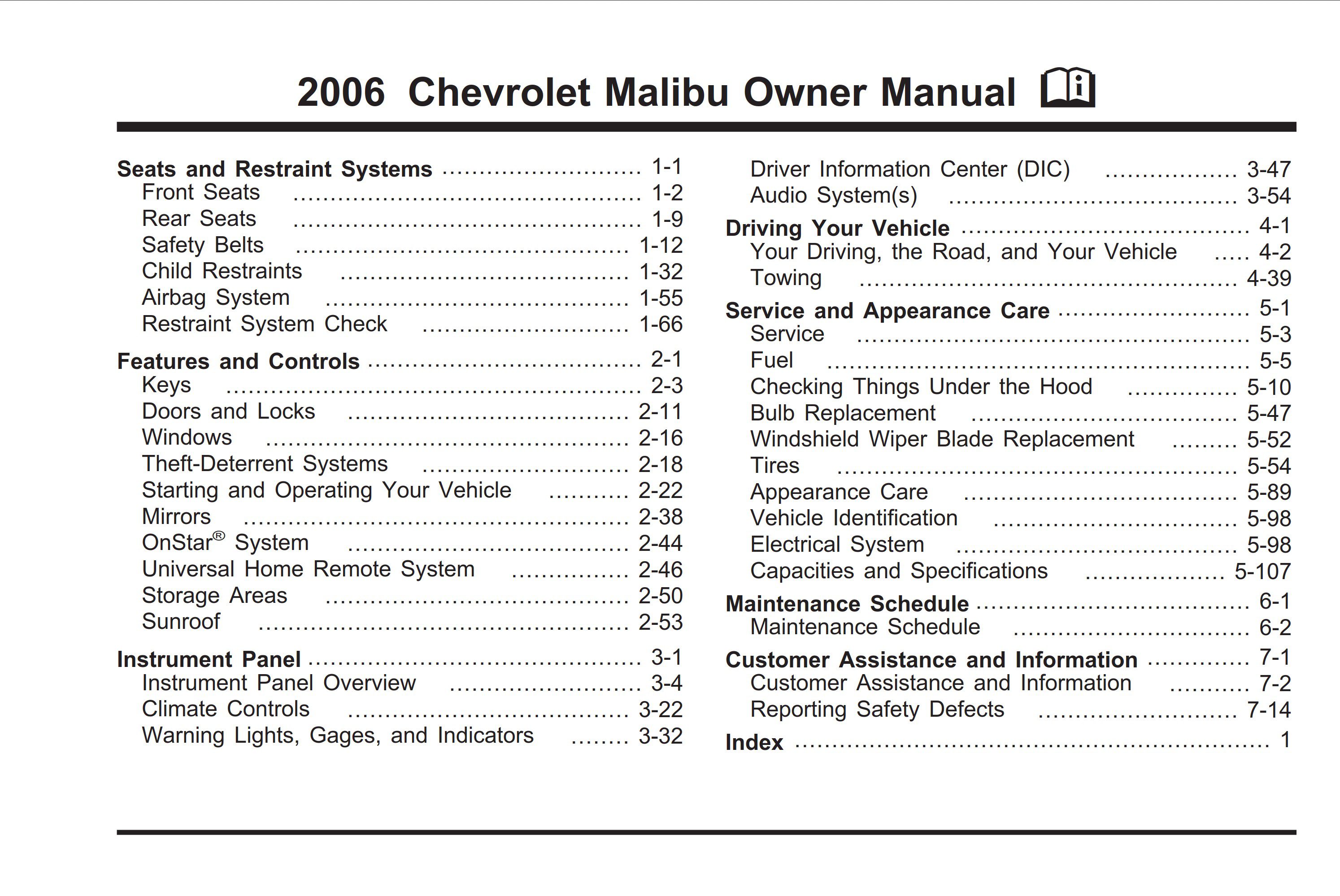 2006 chevrolet malibu owner's manual