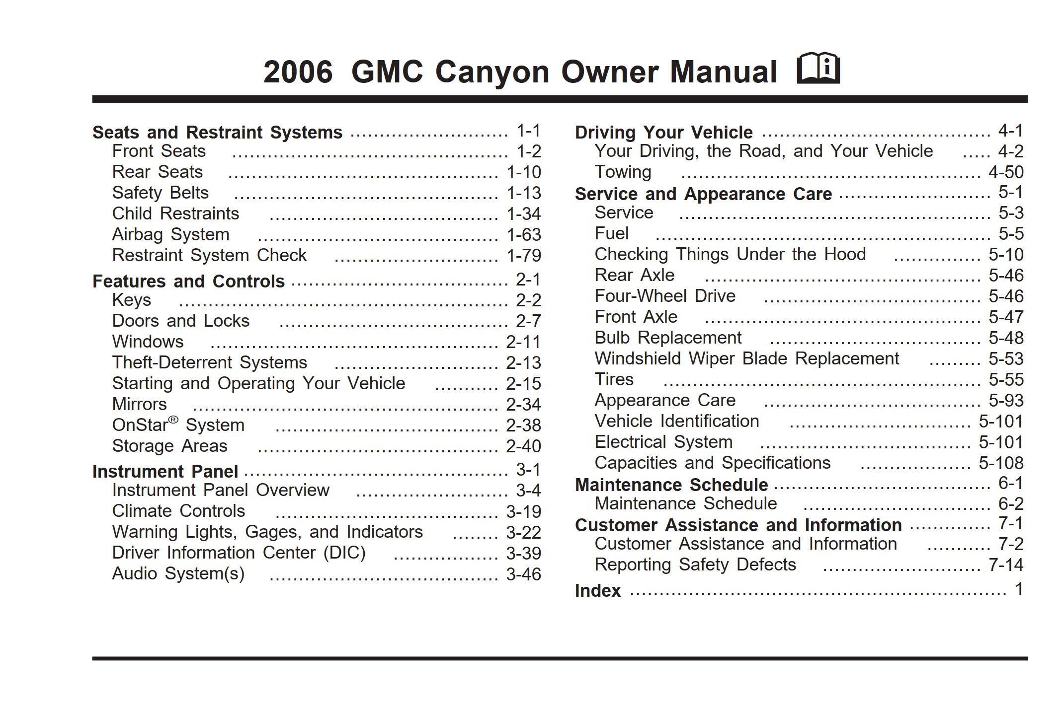 2006 gmc canyon owner's manual