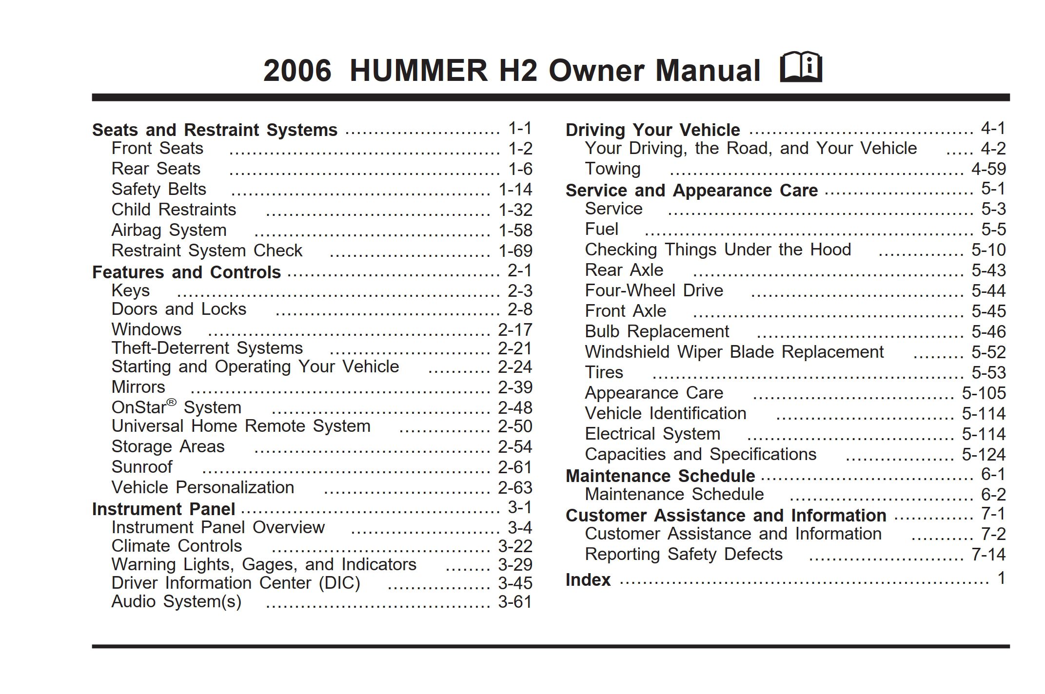 2006 hummer h2 owner's manual