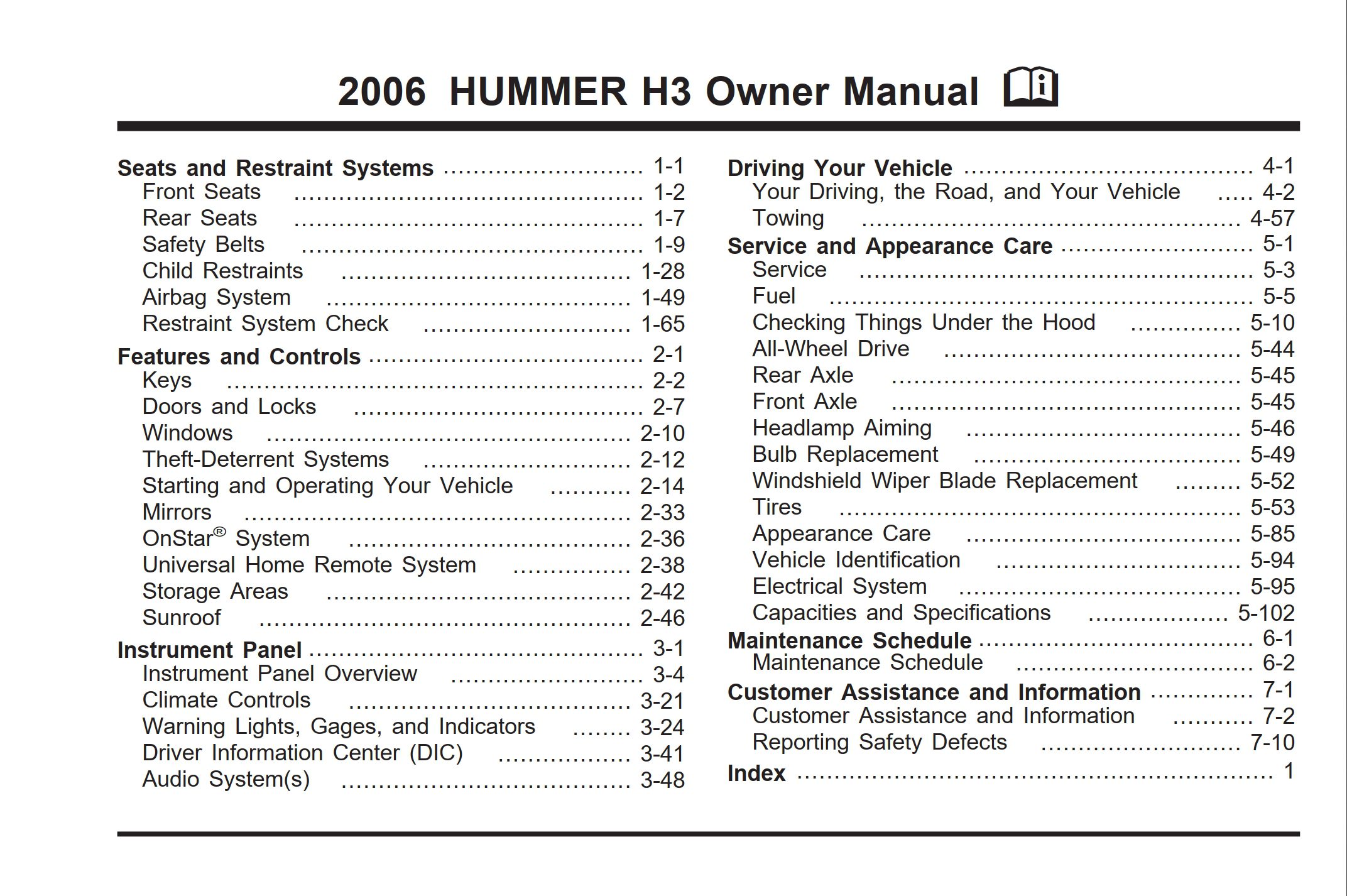 2006 hummer h3 owner's manual