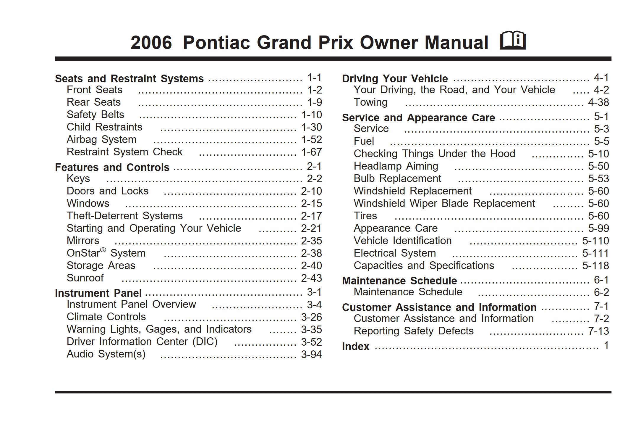 2006 pontiac grand prix owner's manual