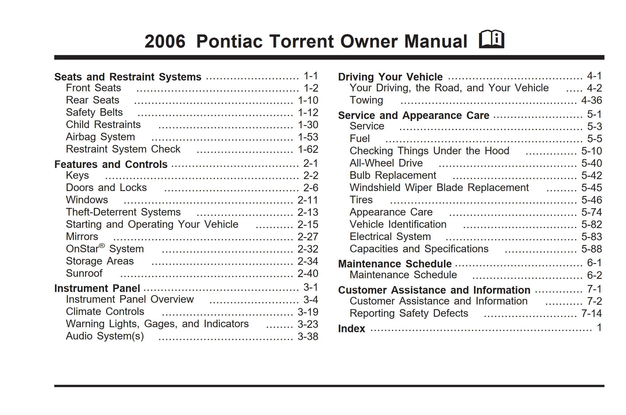 2006 pontiac torrent owner's manual