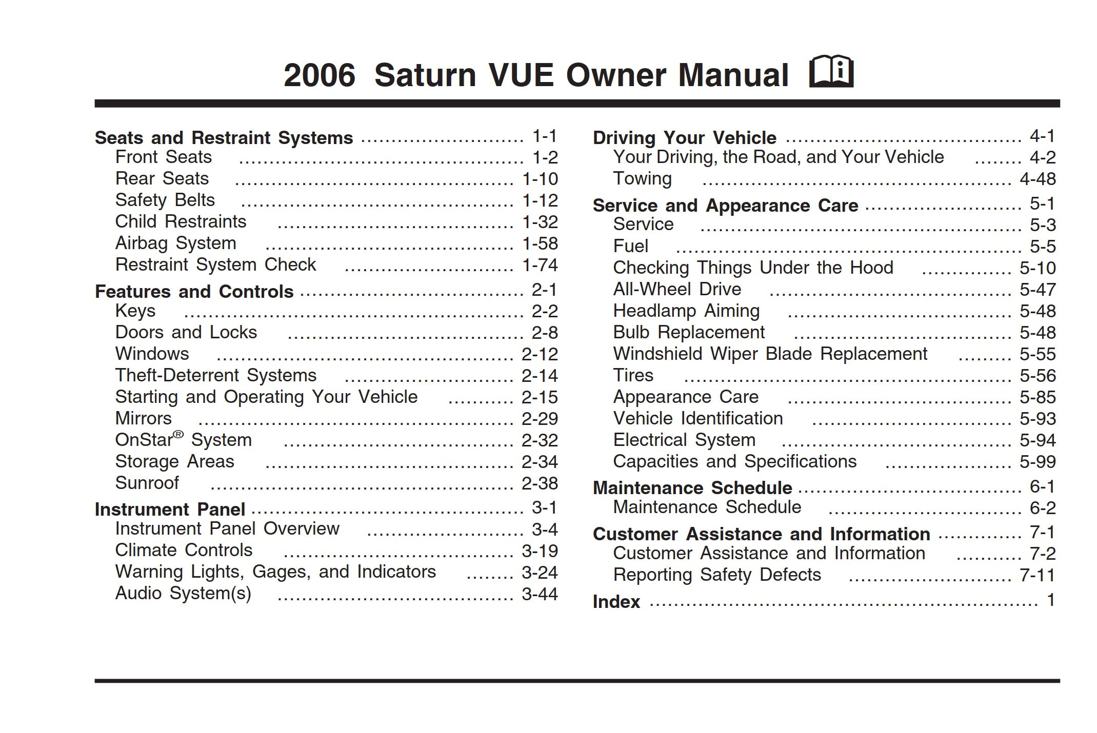 2006 saturn vue owner's manual