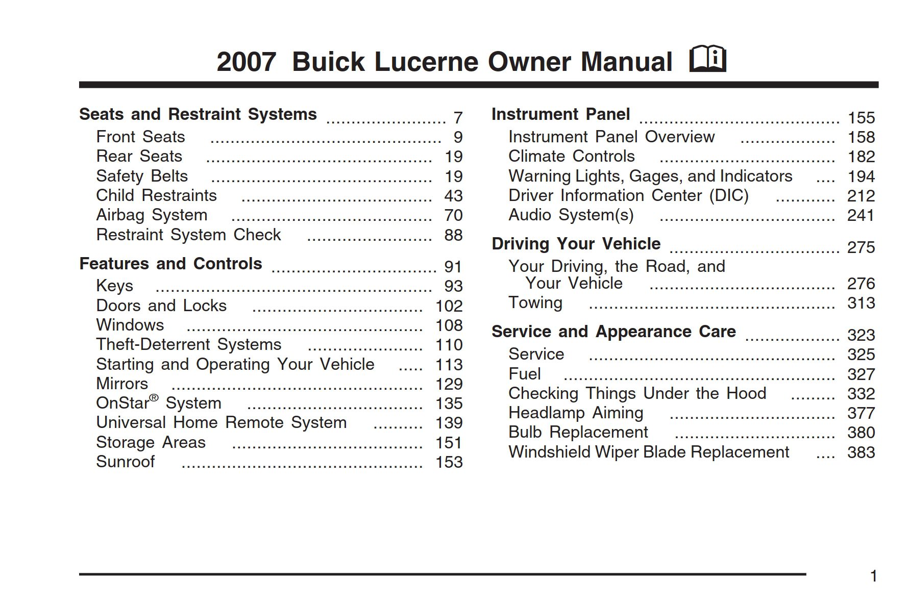 2007 buick lucerne owner's manual