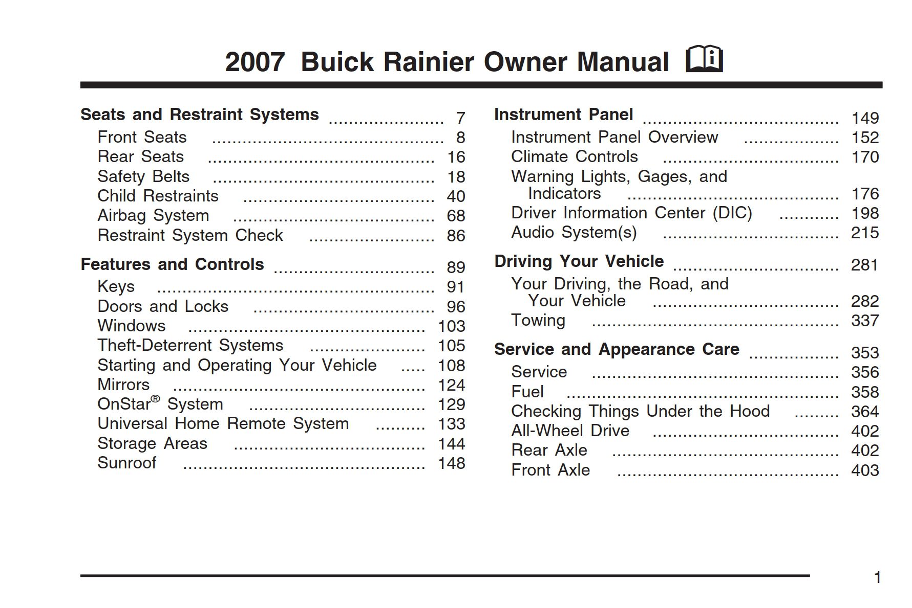 2007 buick rainier owner's manual