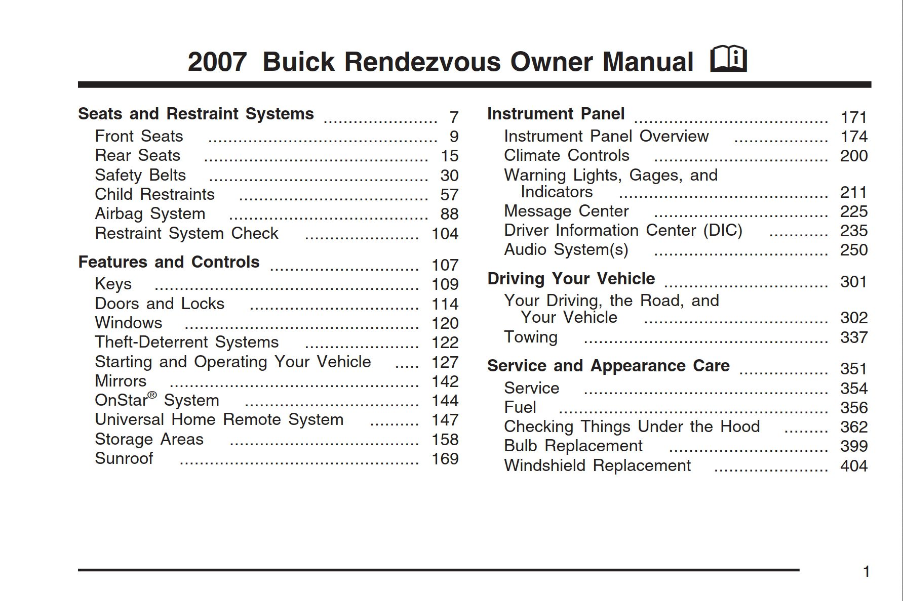 2007 buick rendezvous owner's manual