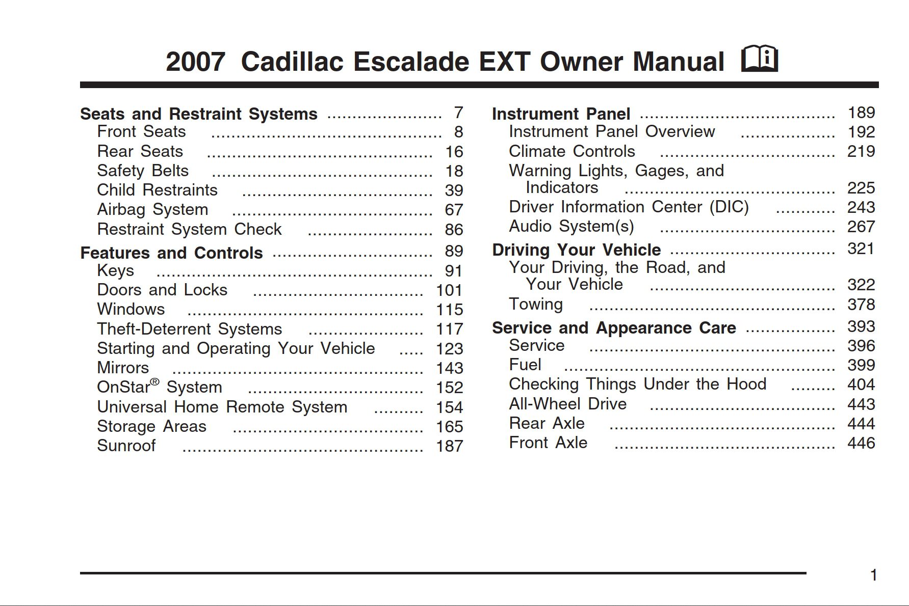 2007 cadillac escalade ext owner's manual