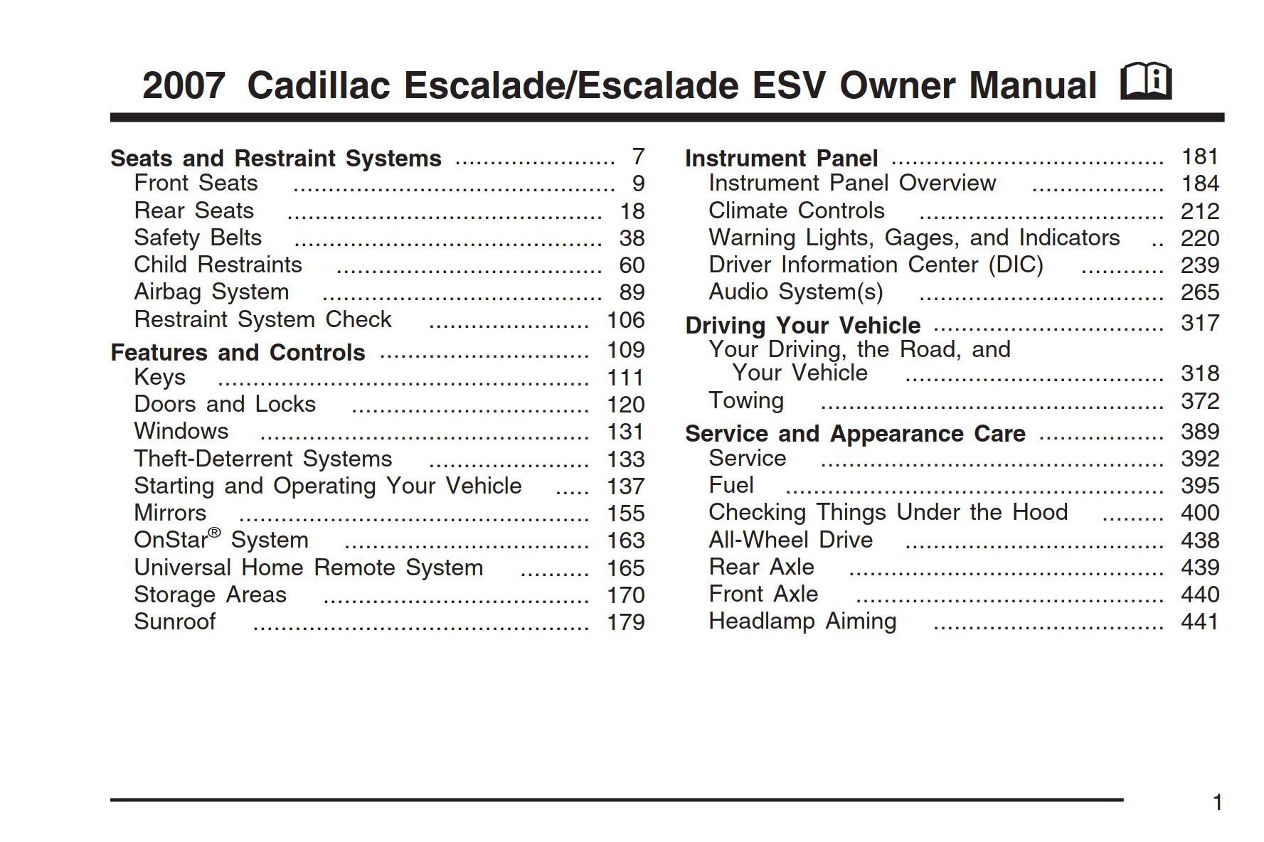 2007 cadillac escalade owner's manual