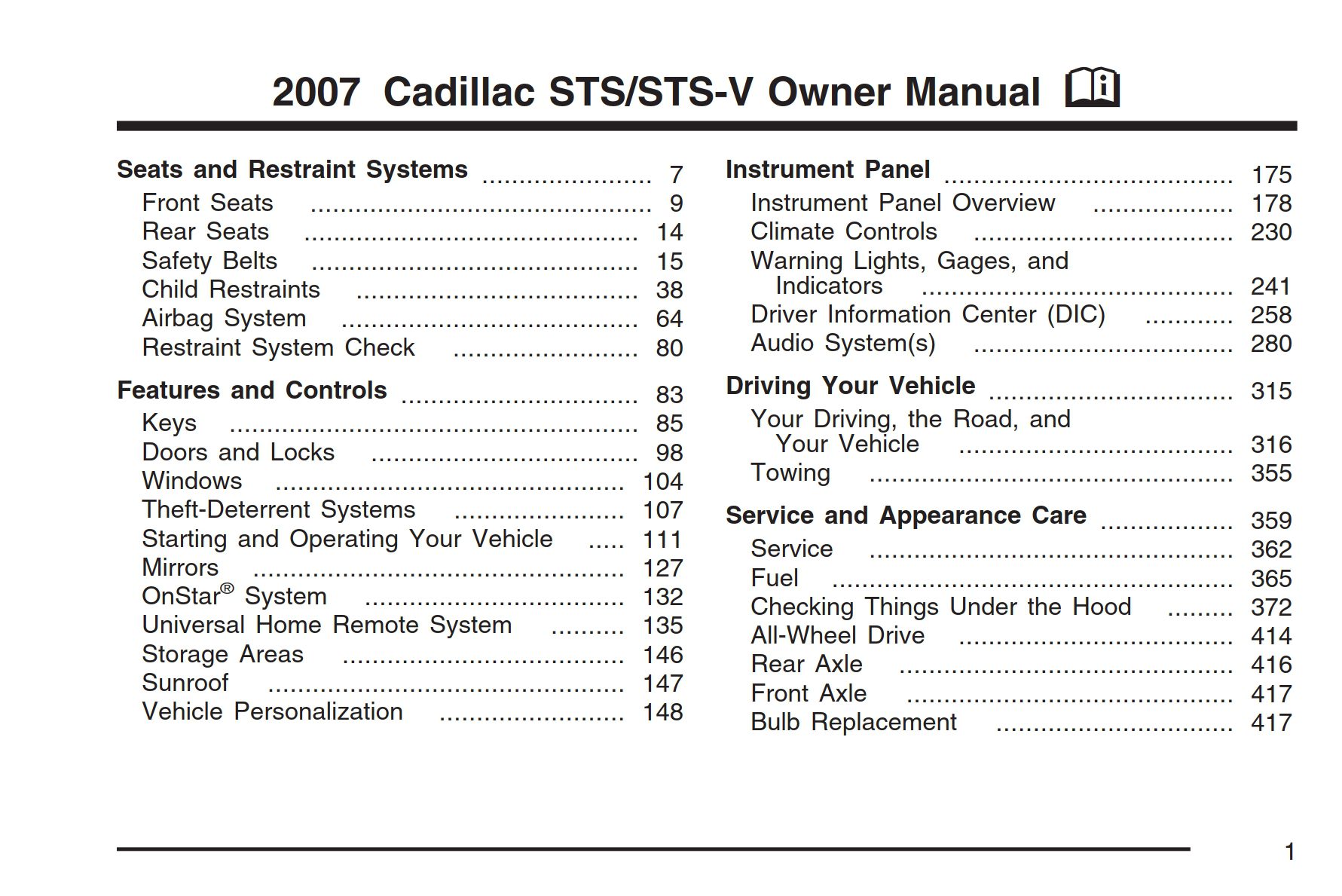 2007 cadillac sts owner's manual