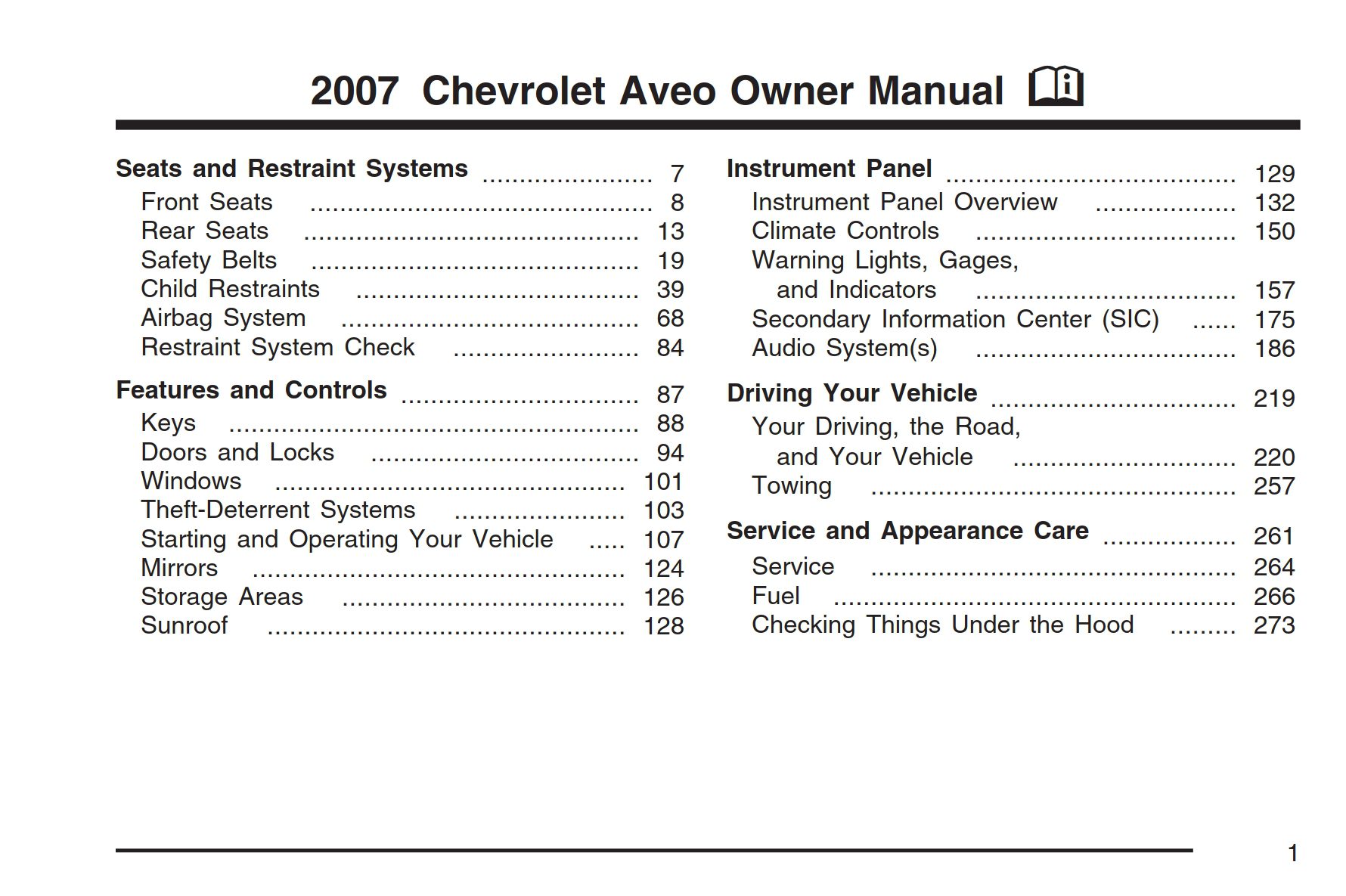 2007 chevrolet aveo owner's manual