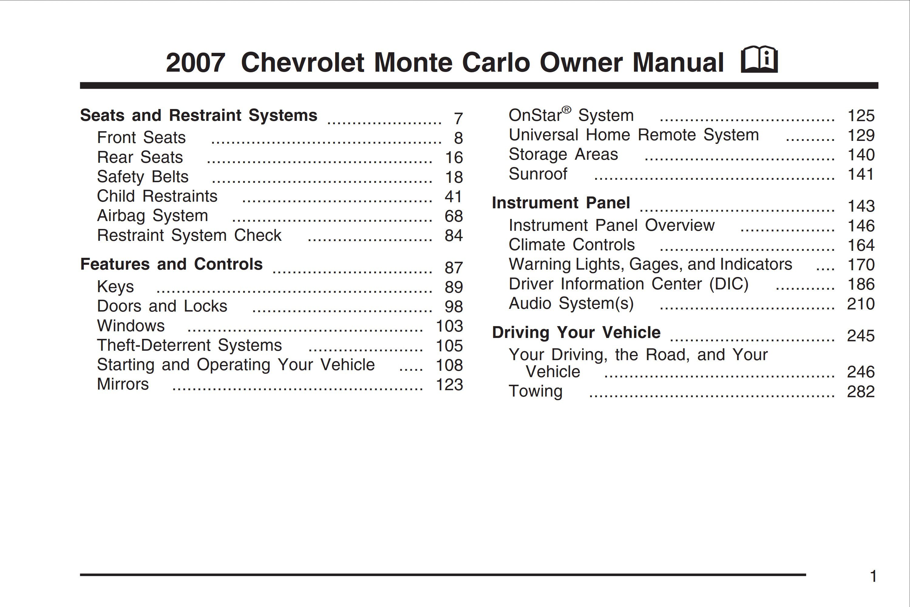 2007 chevrolet monte carlo owner's manual