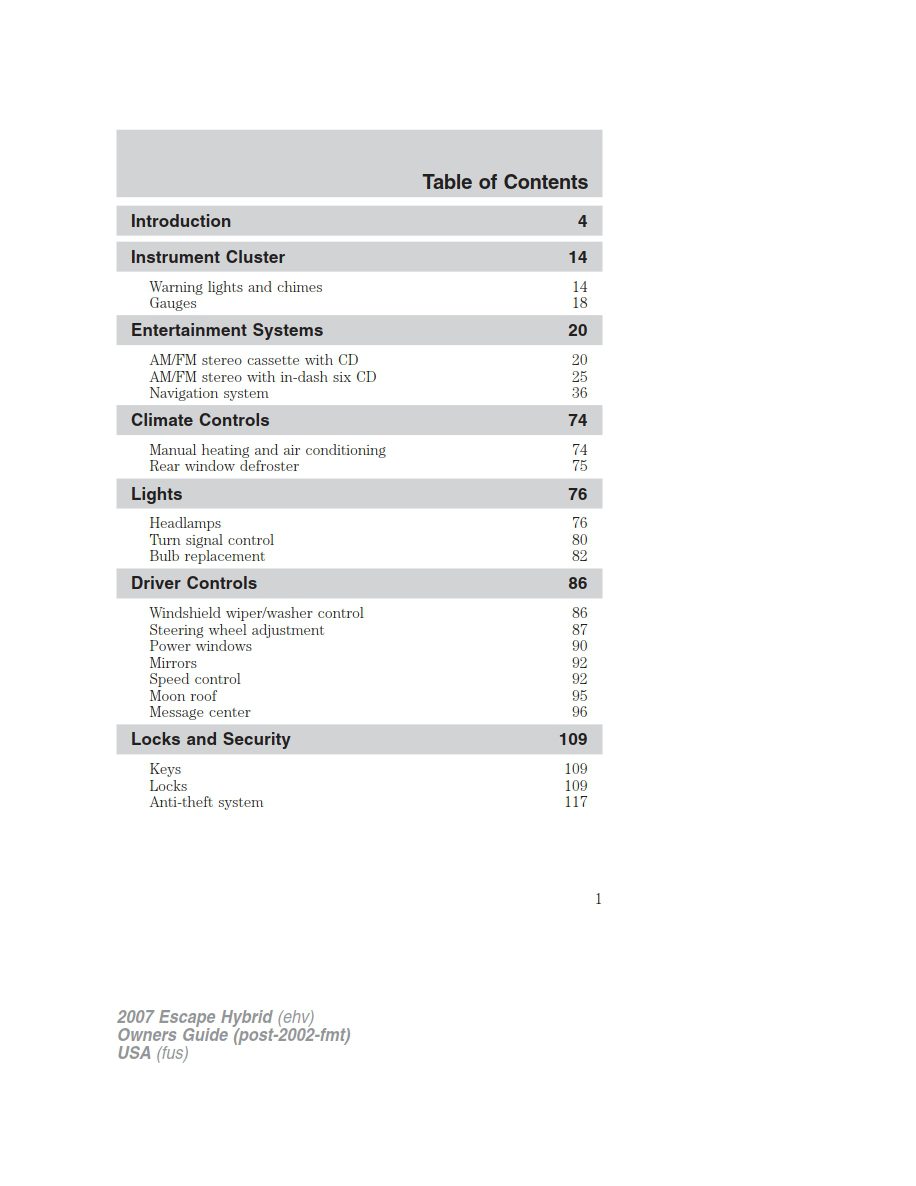 2007 ford escape hybrid owner's manual