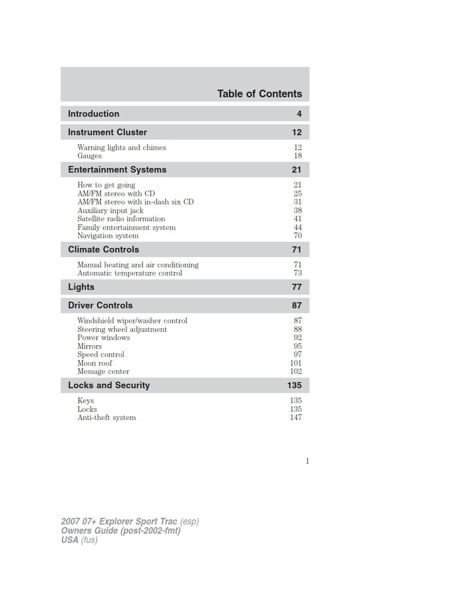 2007 ford explorer sport trac owner's manual