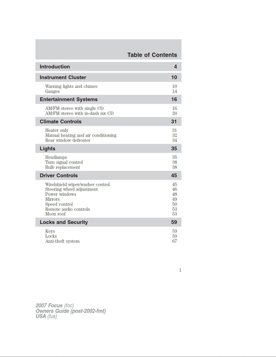 2007 ford focus owner's manual