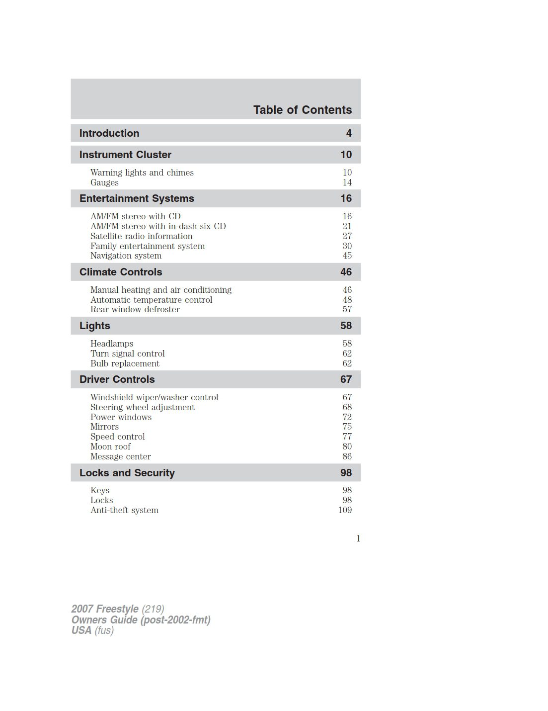 2007 ford freestyle owner's manual