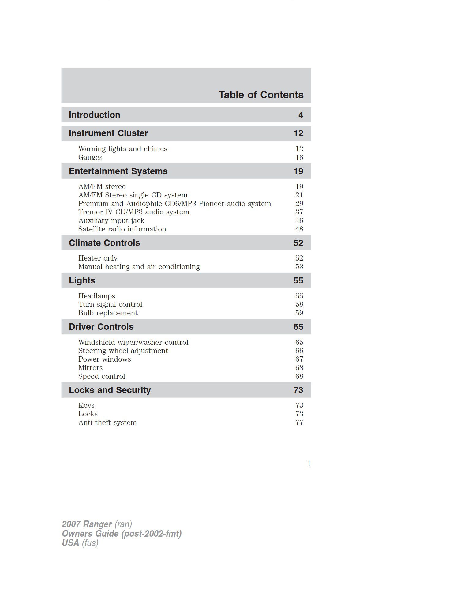 2007 ford ranger owner's manual