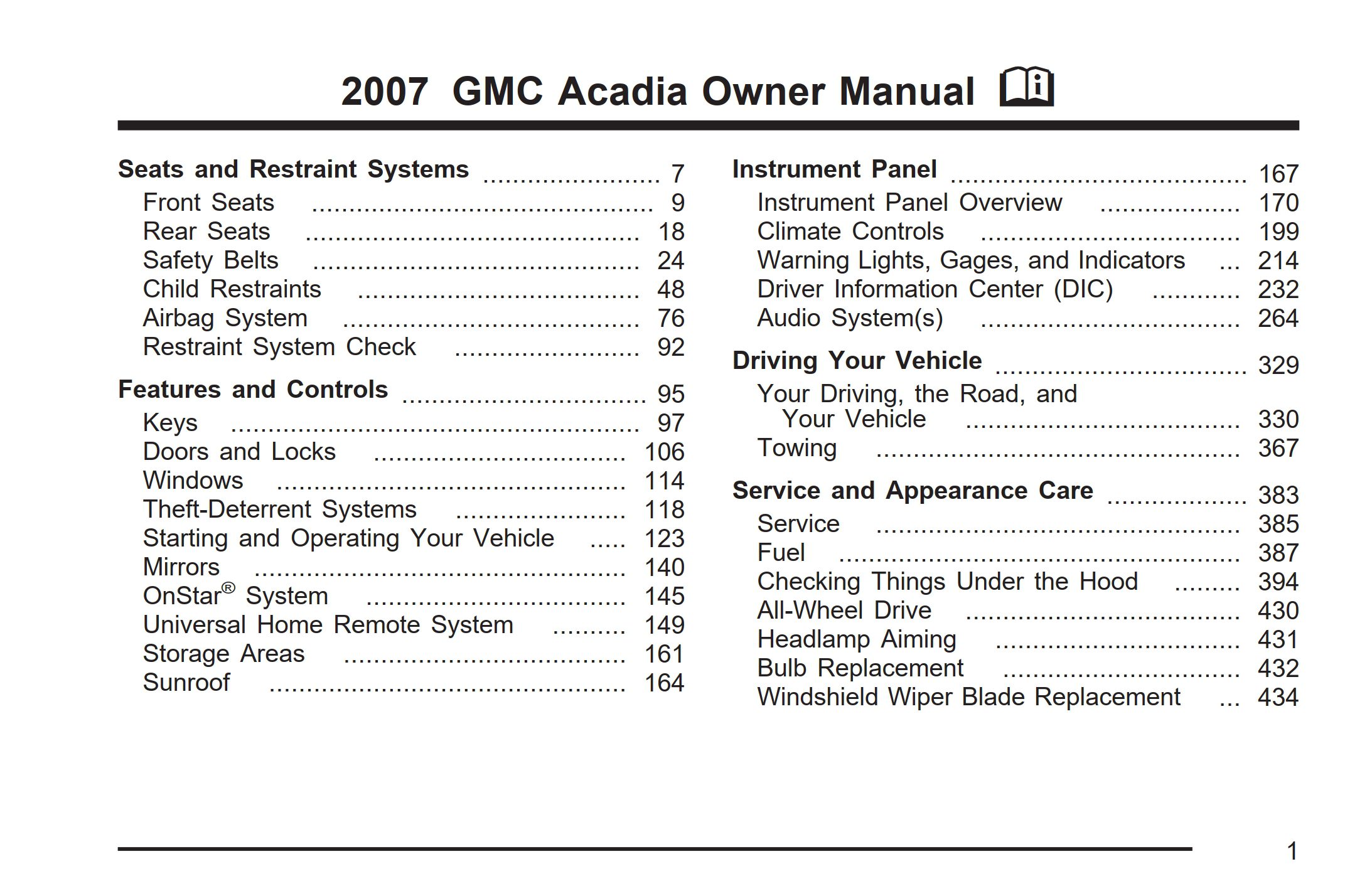 2007 gmc acadia owner's manual