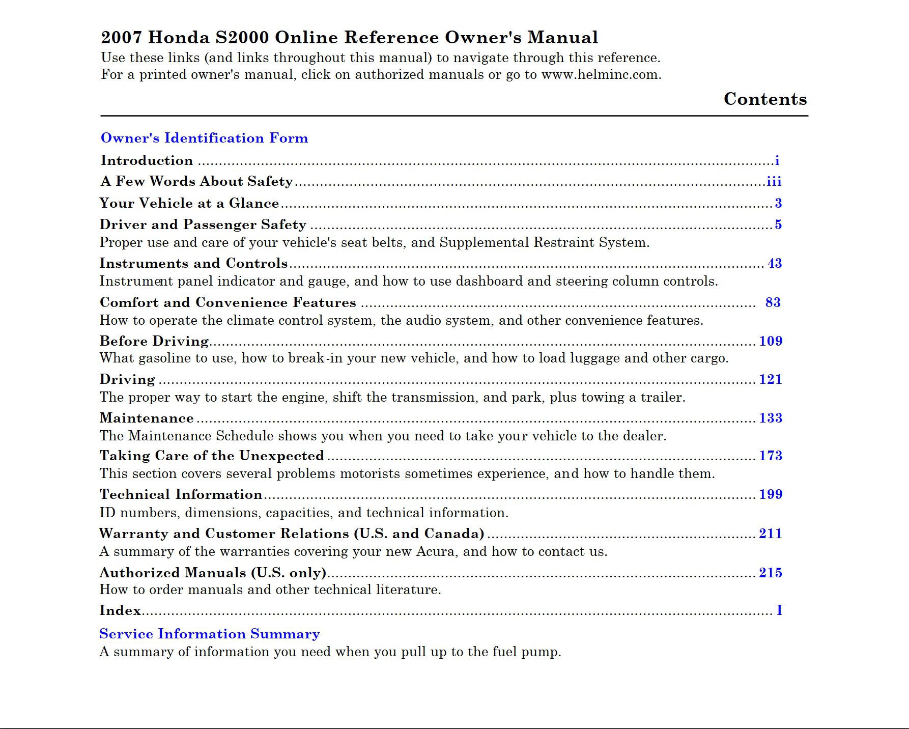 2007 honda s2000 owner's manual