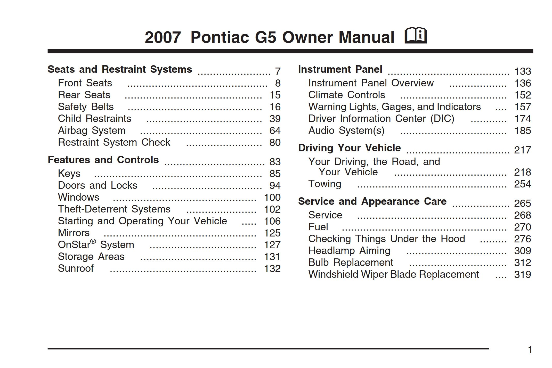 2007 pontiac g5 owner's manual