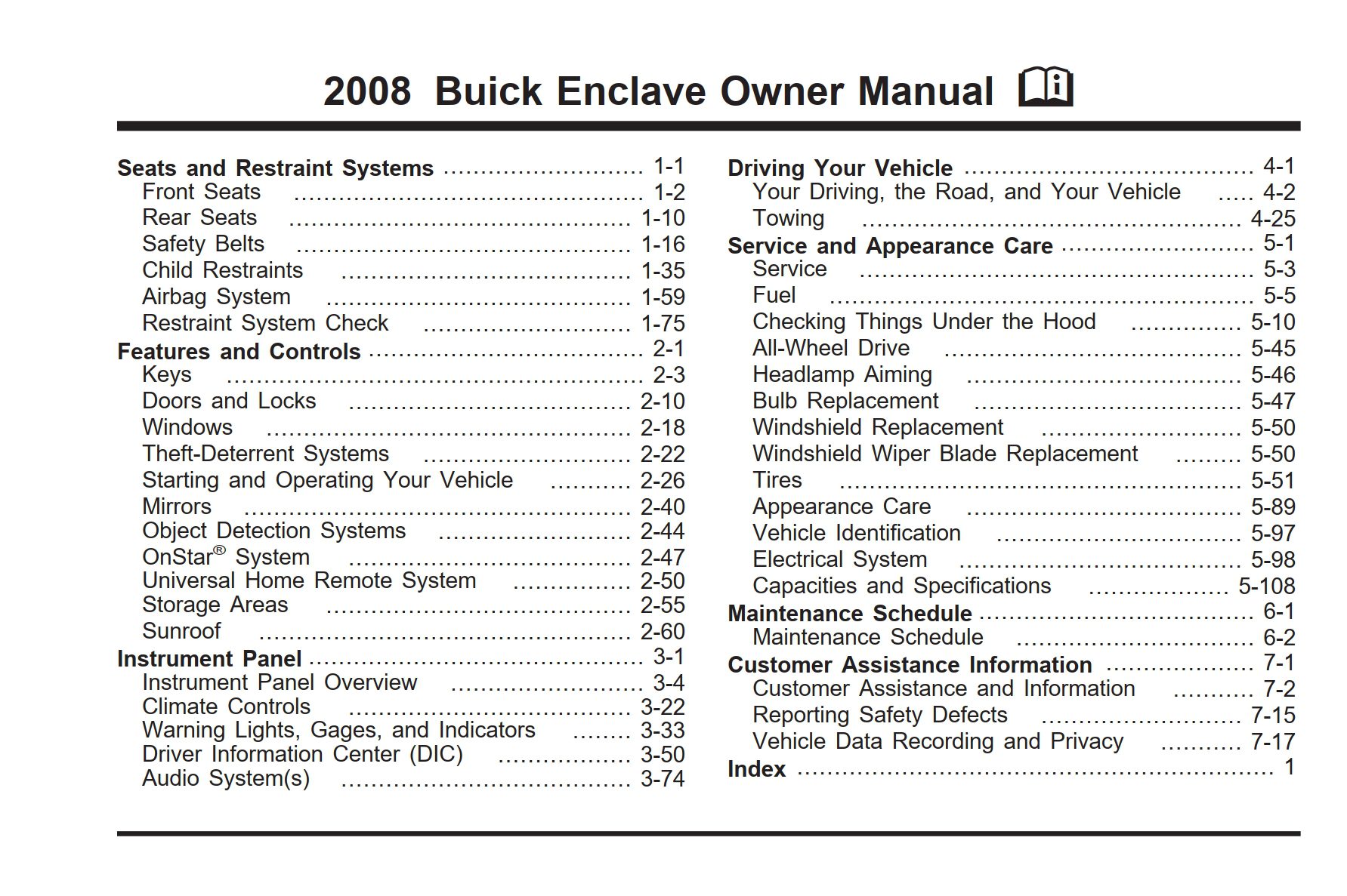 2008 buick enclave owner's manual