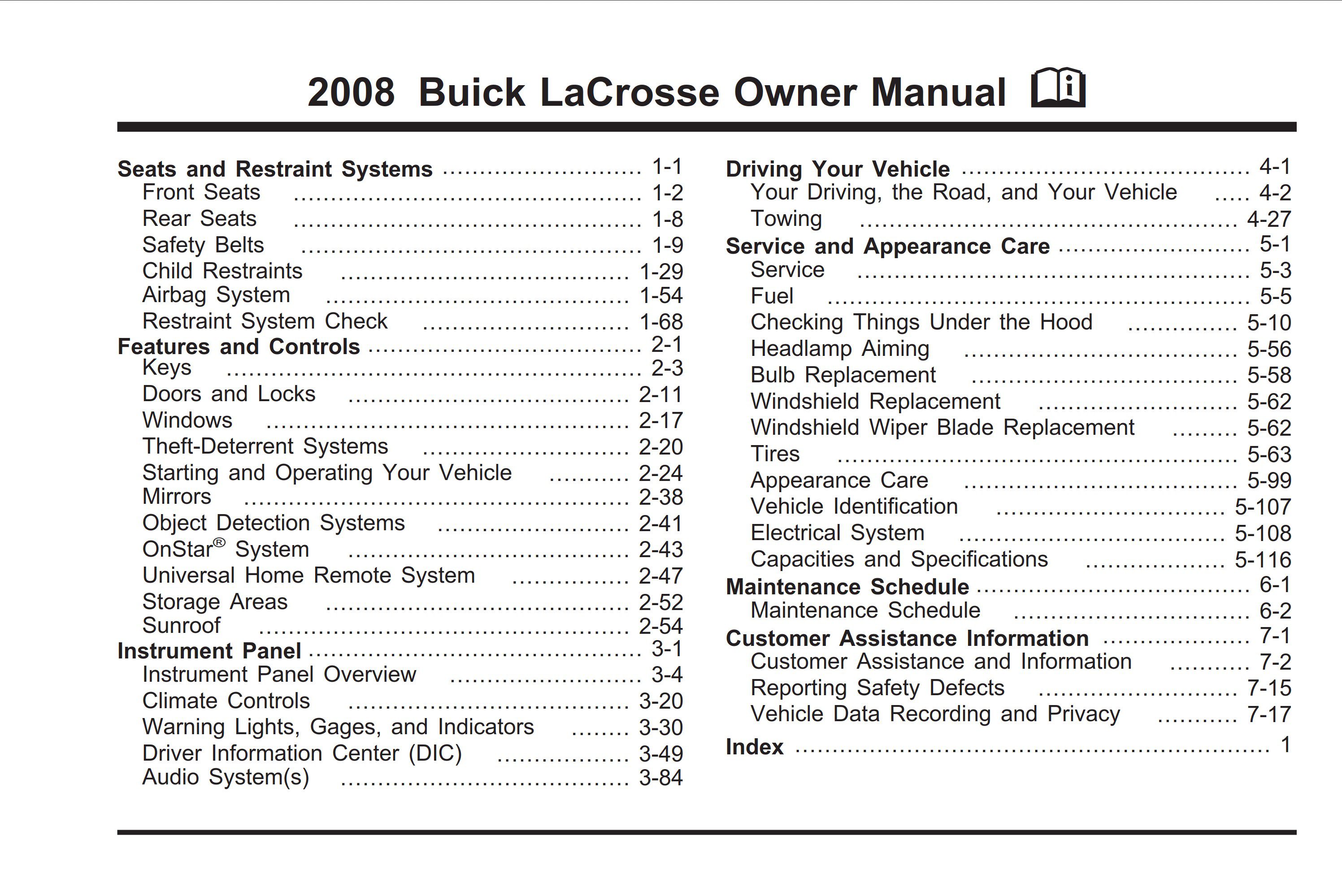 2008 buick lacrosse owner's manual