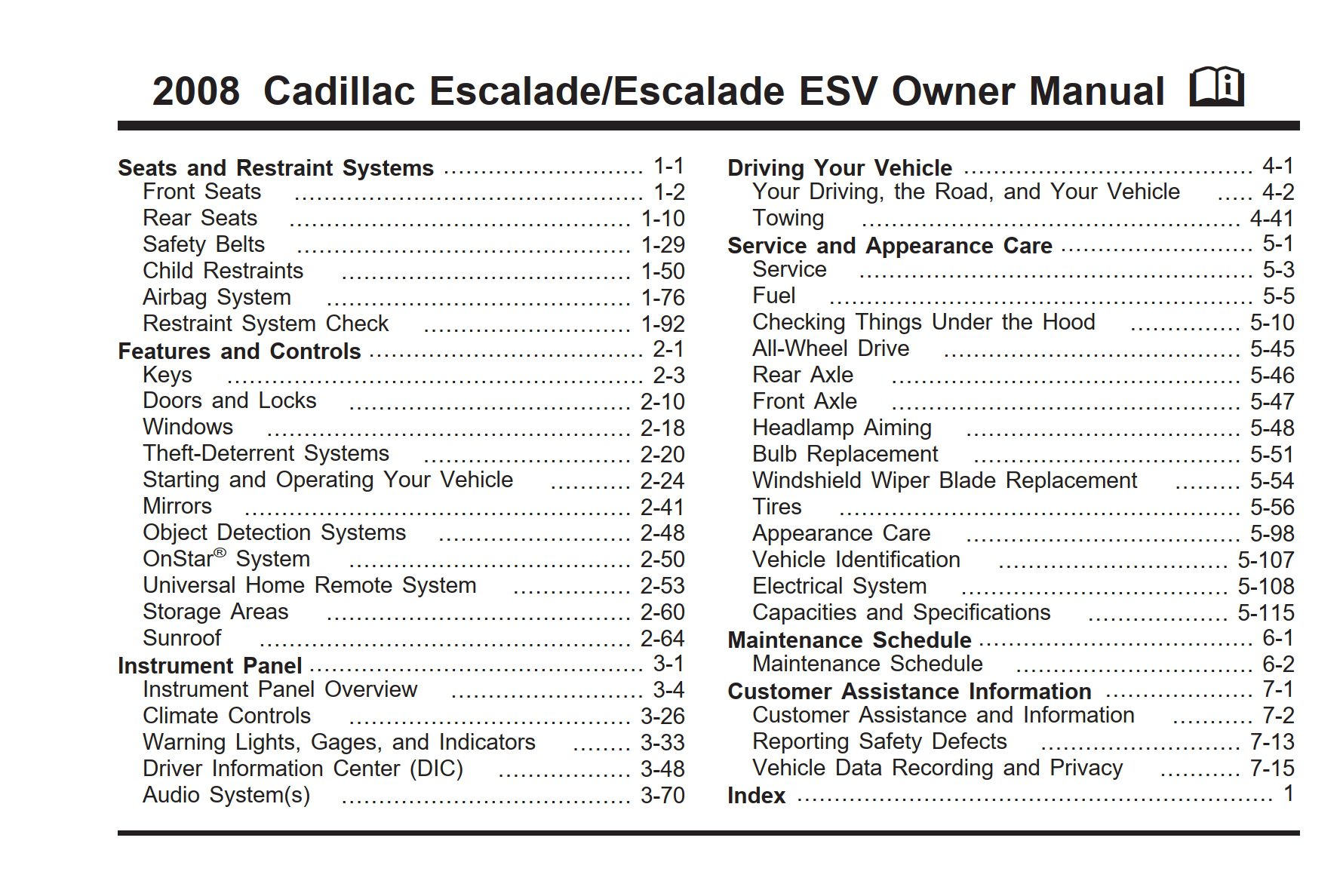 2008 cadillac escalade esv owner's manual