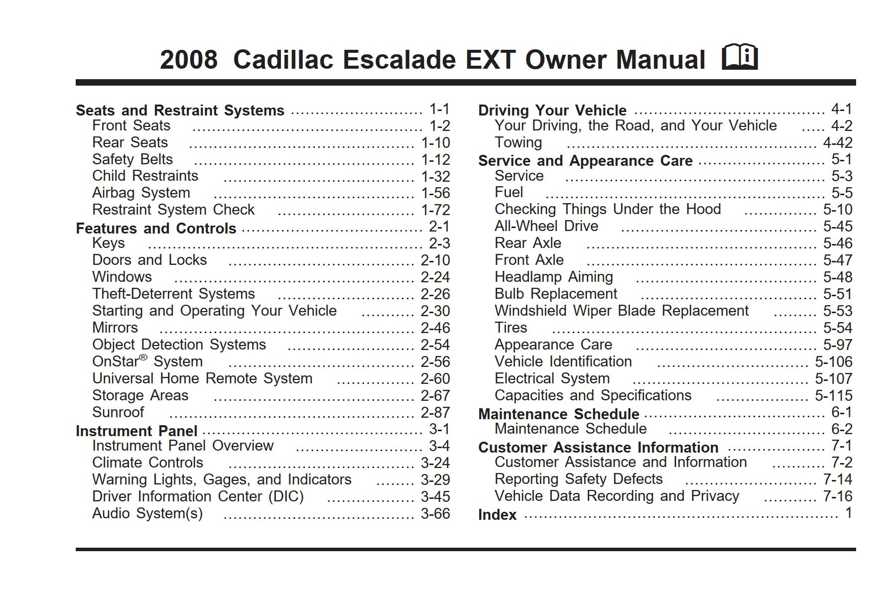 2008 cadillac escalade ext owner's manual