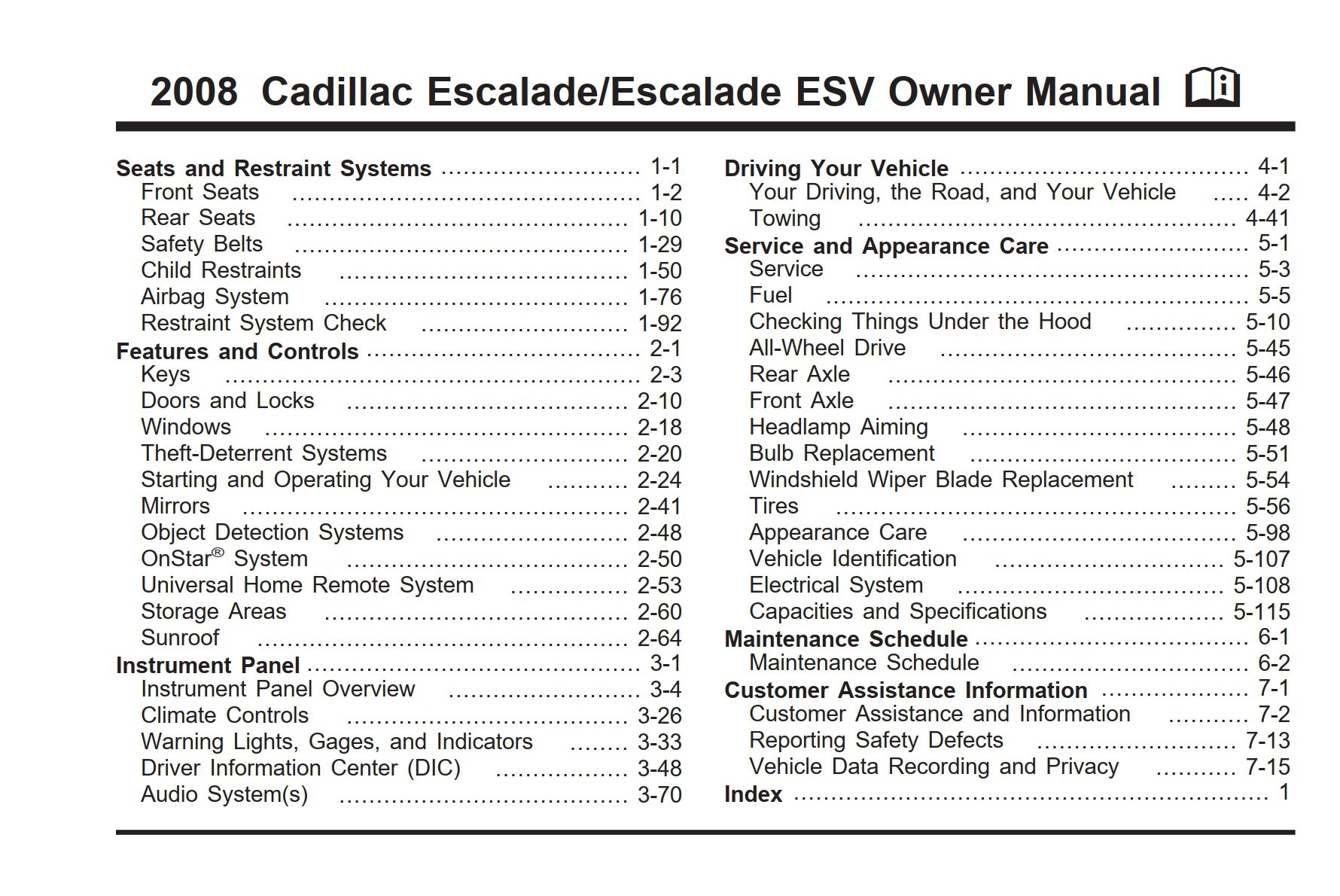 2008 cadillac escalade owner's manual