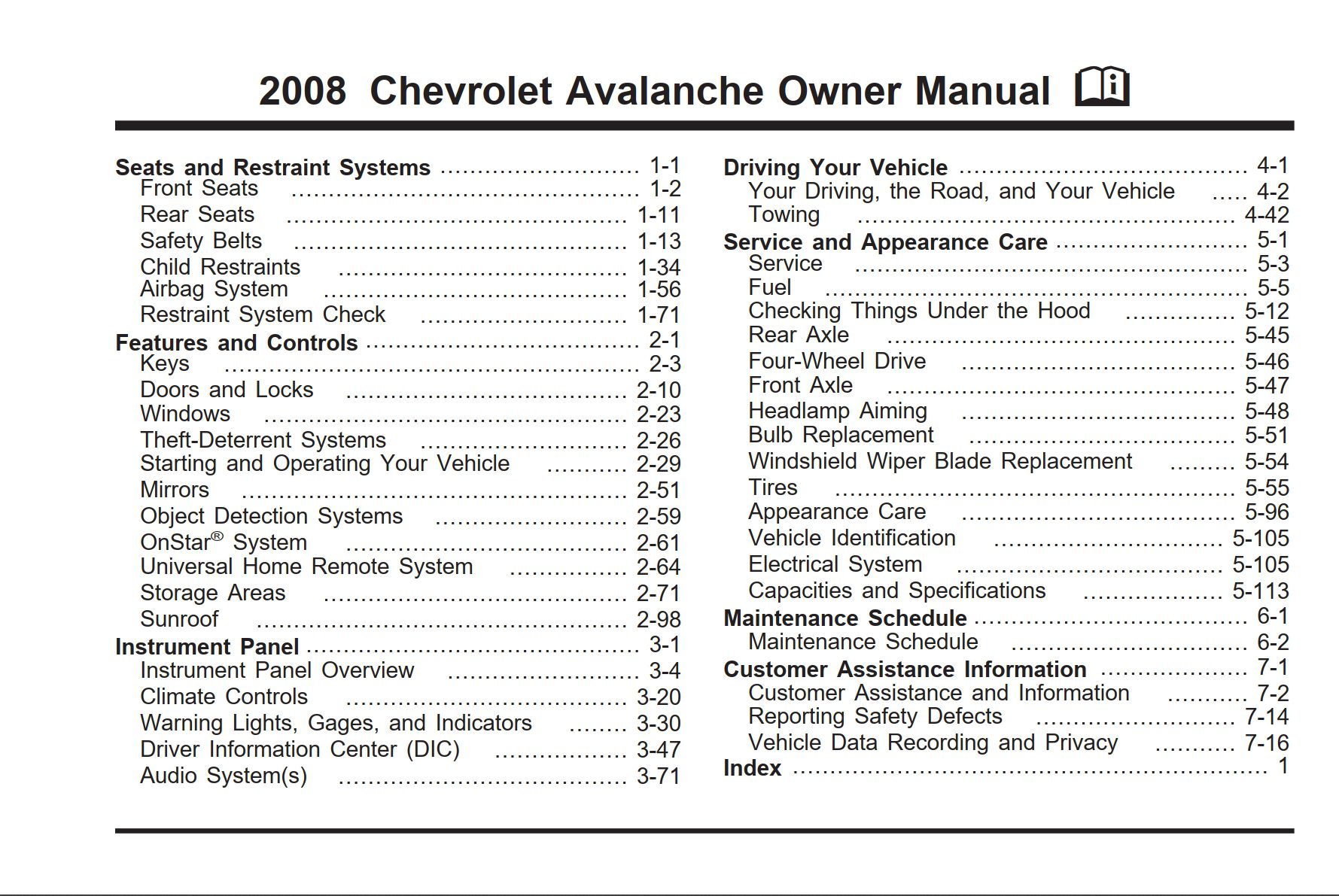 2008 chevrolet avalanche owner's manual