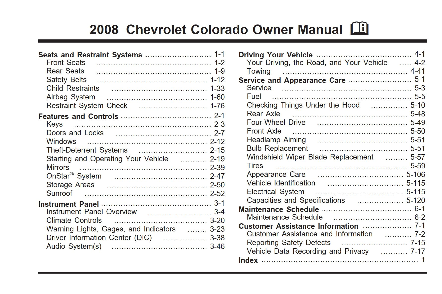 2008 chevrolet colorado owner's manual