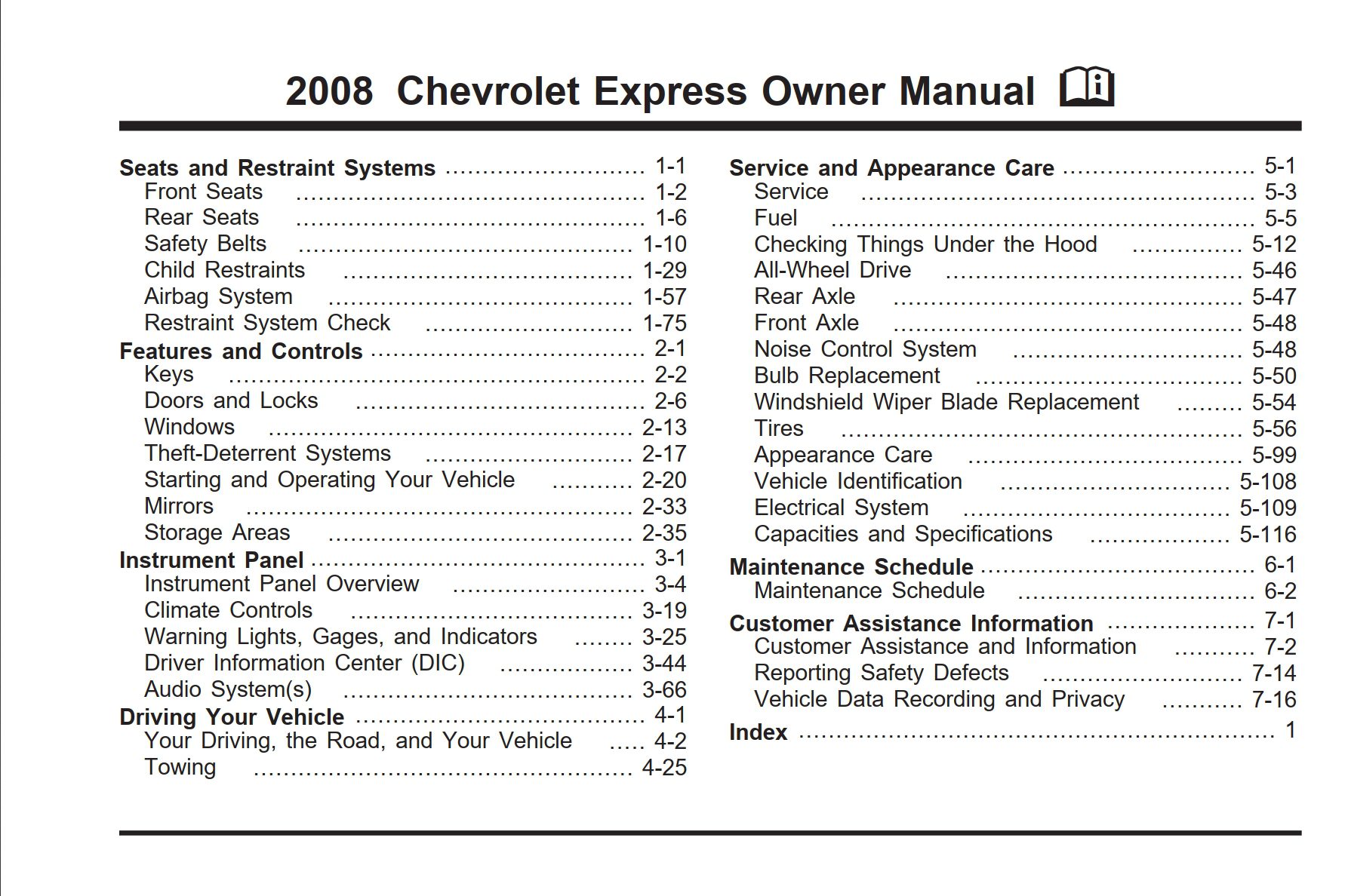 2008 chevrolet express owner's manual