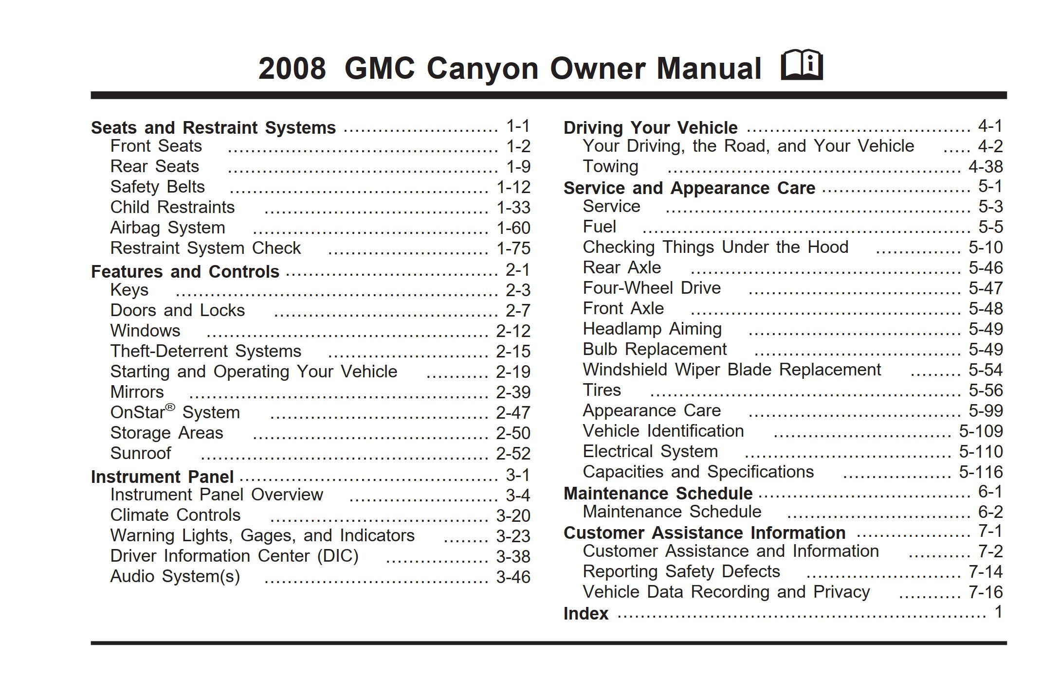 2008 gmc canyon owner's manual