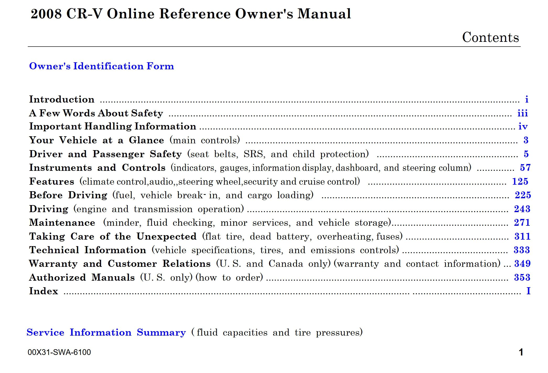 2008 honda cr v owner's manual