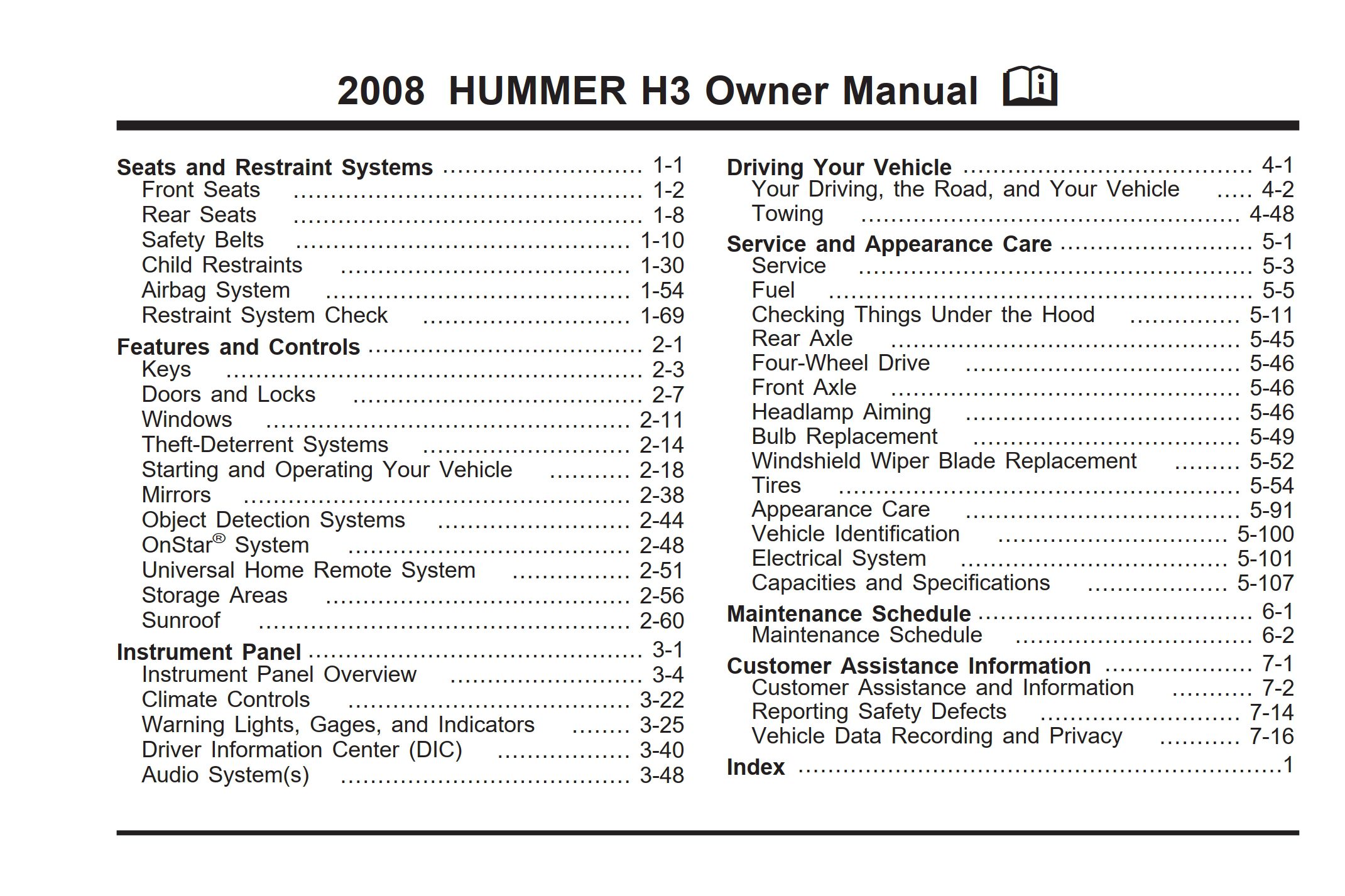 2008 hummer h3 owner's manual