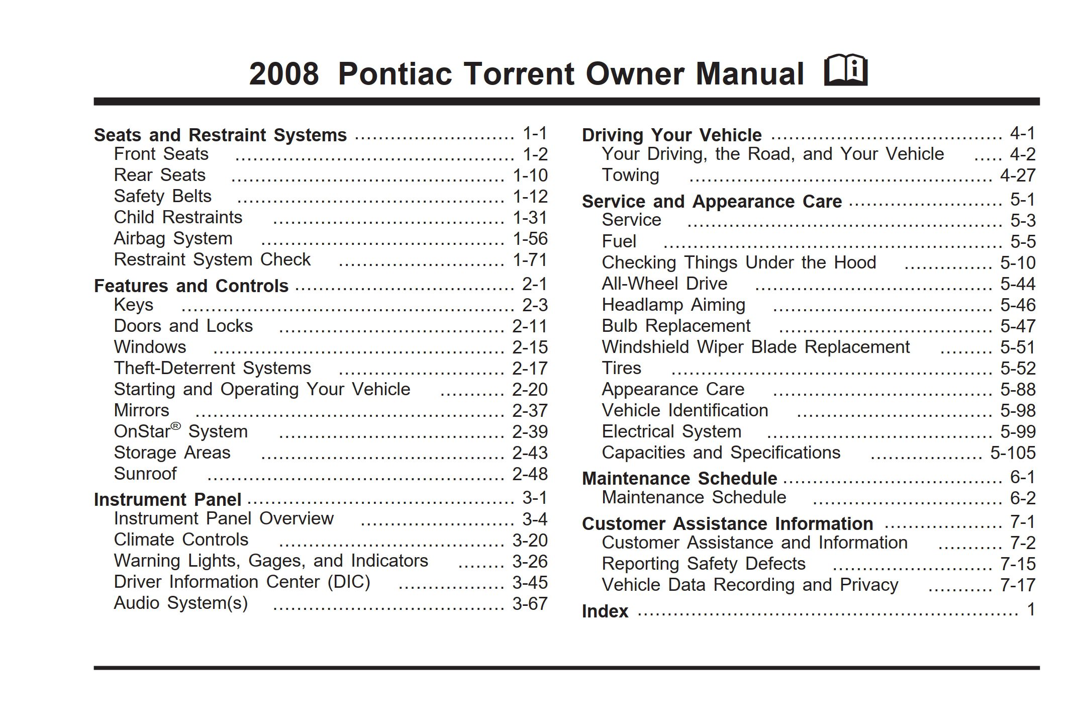 2008 pontiac torrent owner's manual