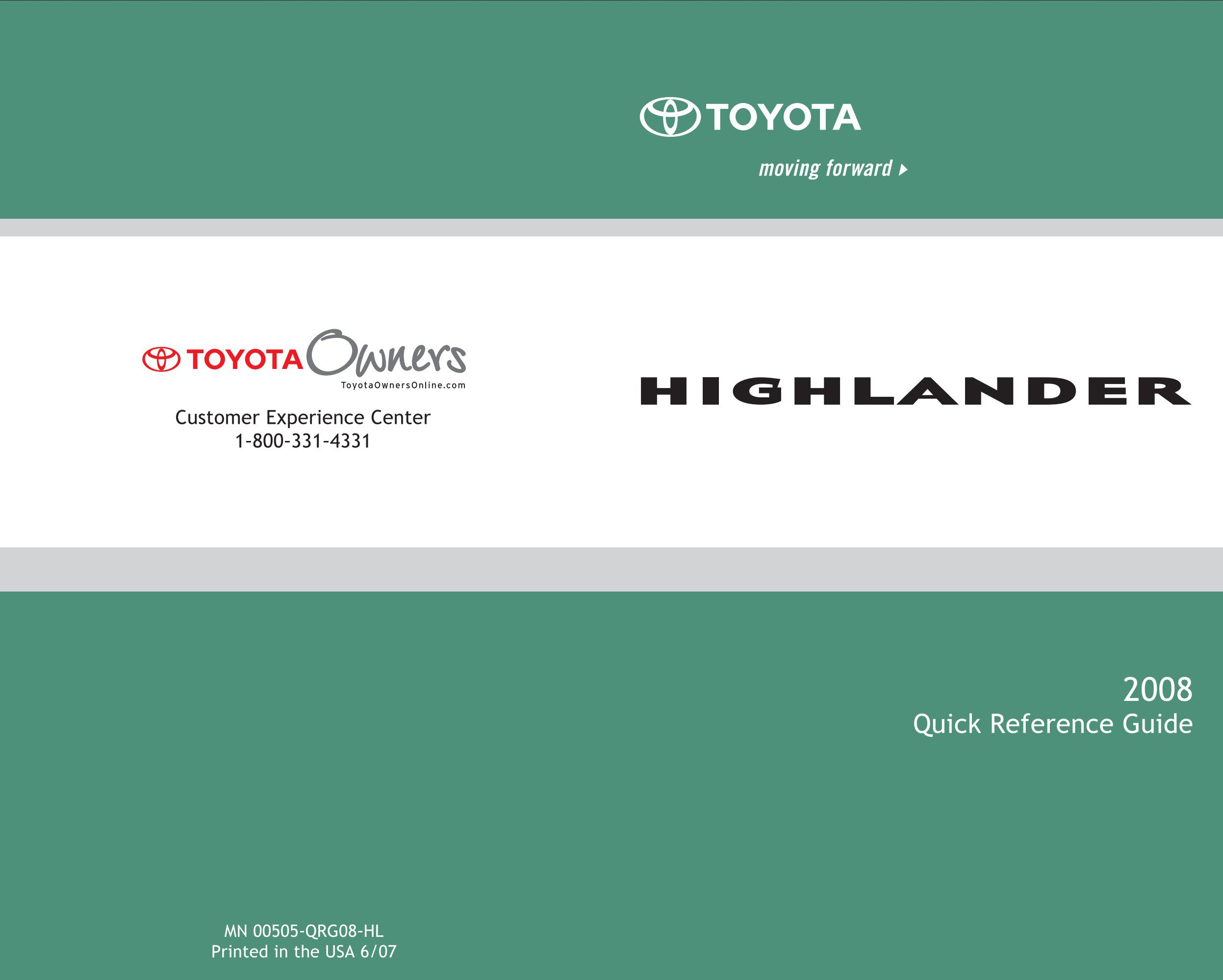 2008 toyota highlander owner's manual