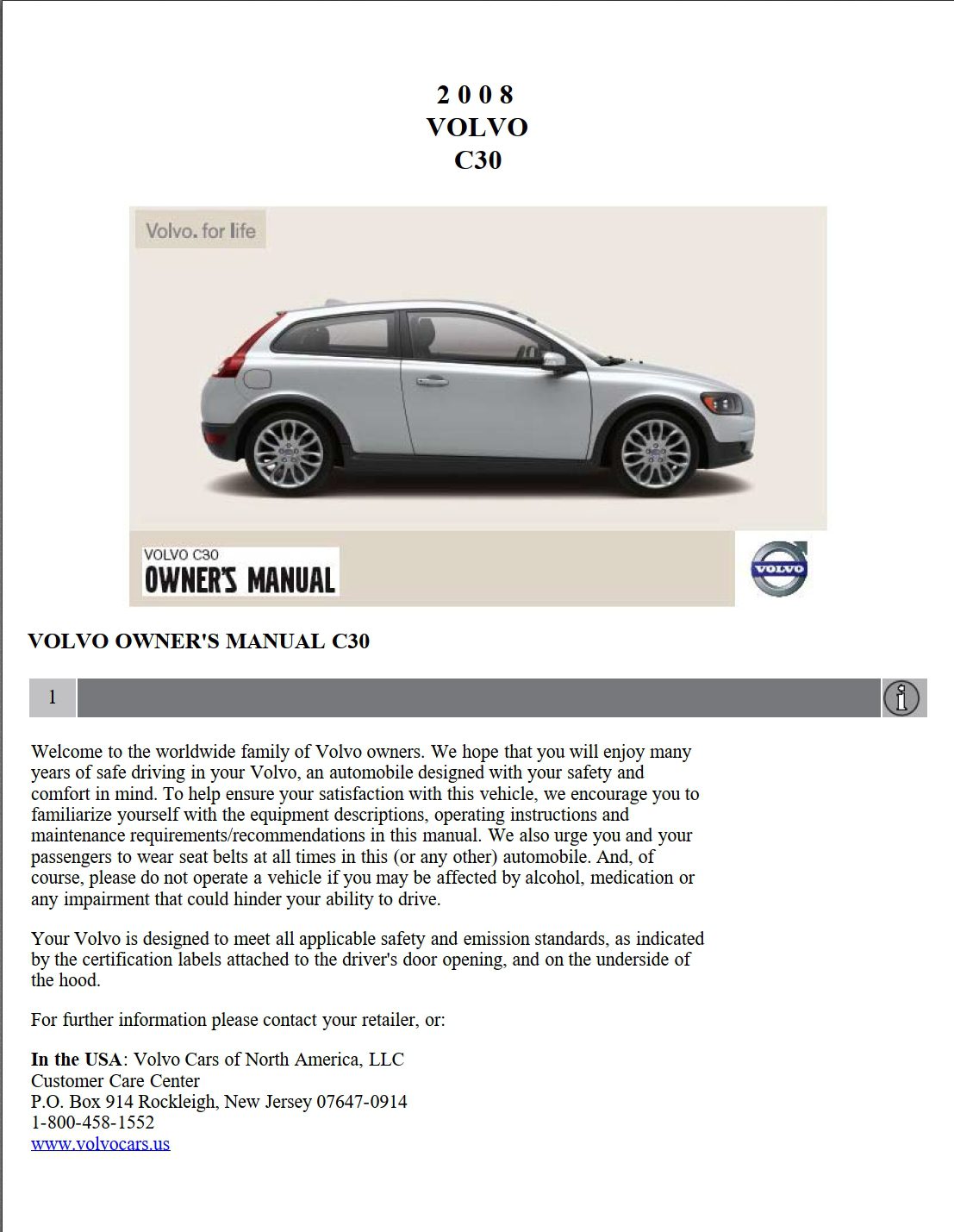 2008 volvo c30 owner's manual