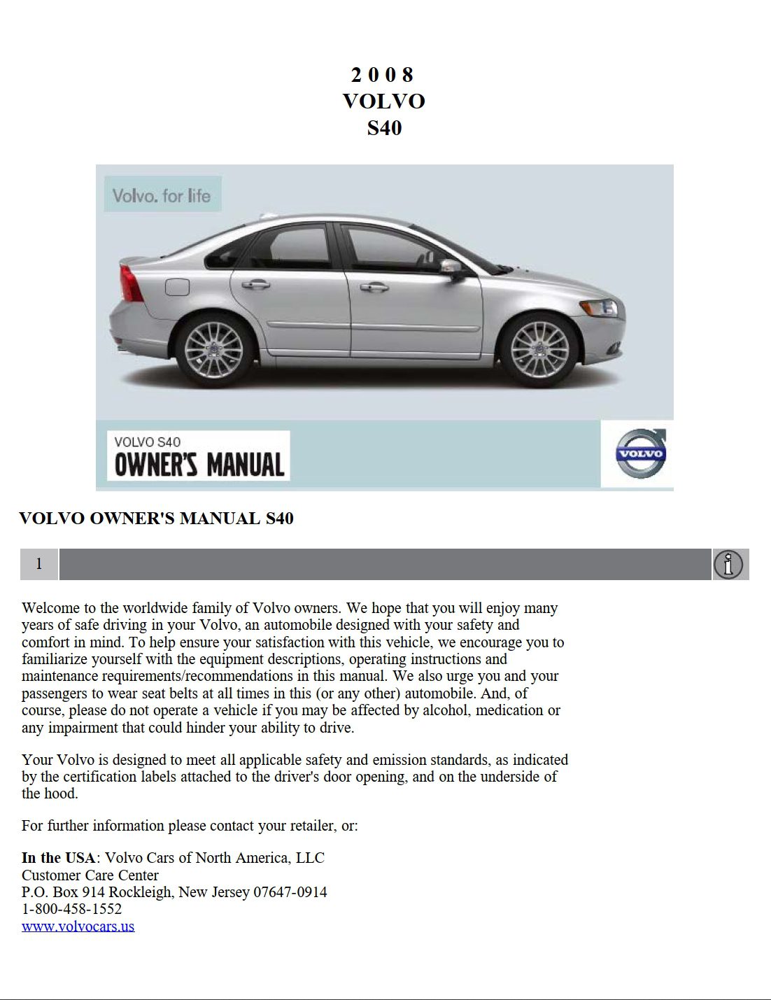 2008 volvo s40 owner's manual