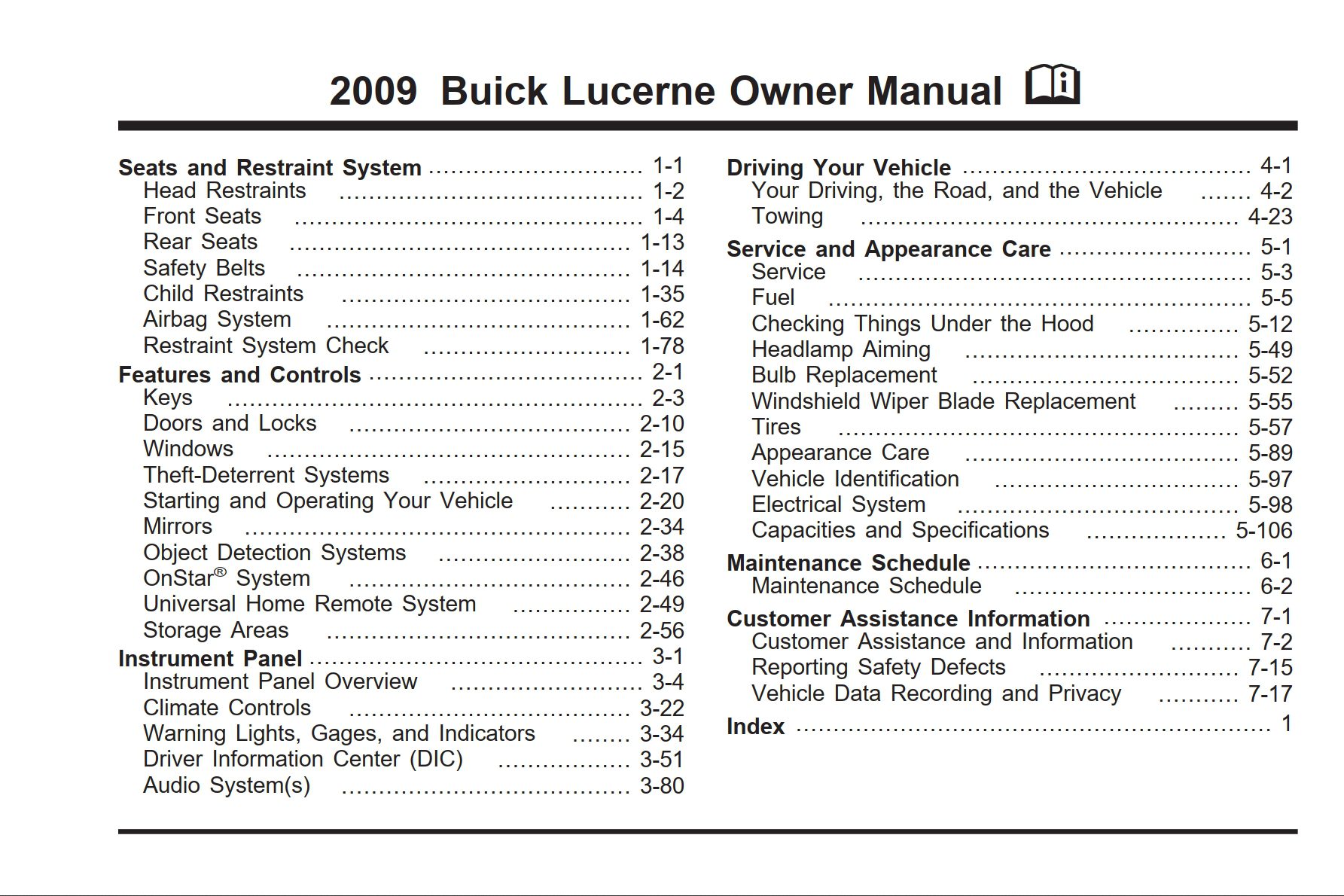 2009 buick lucerne owner's manual