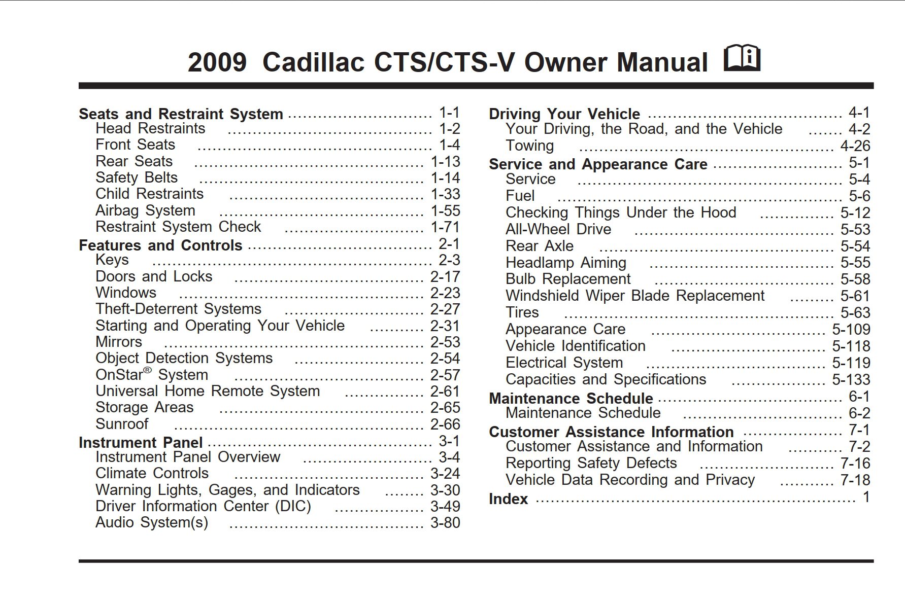 2009 cadillac cts owner's manual