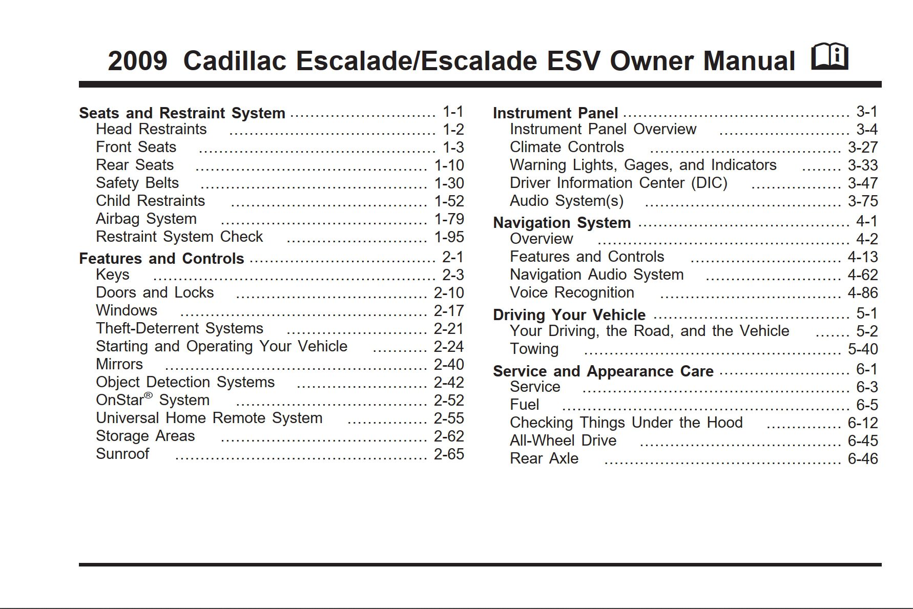 2009 cadillac escalade esv owner's manual