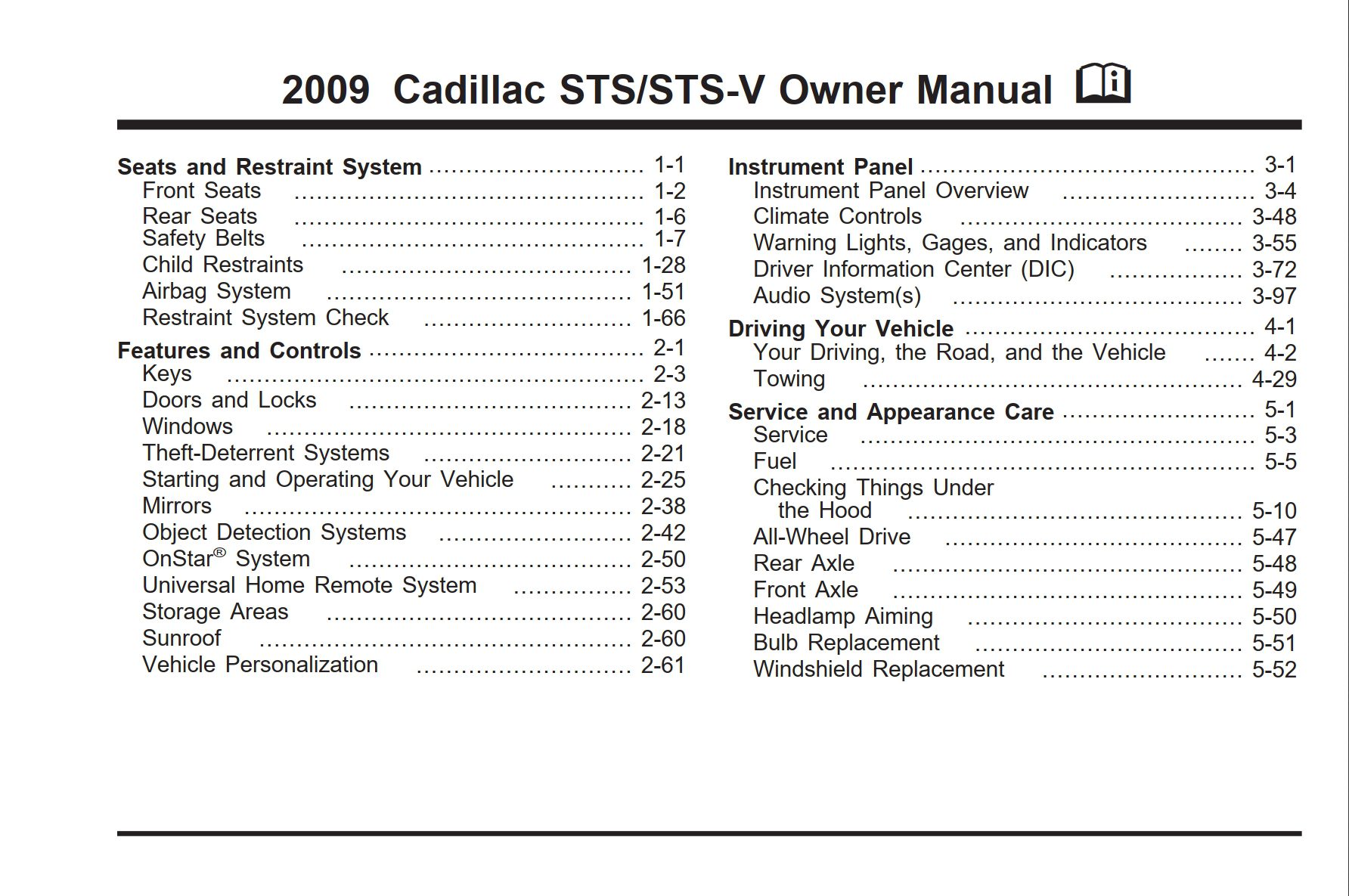 2009 cadillac sts owner's manual