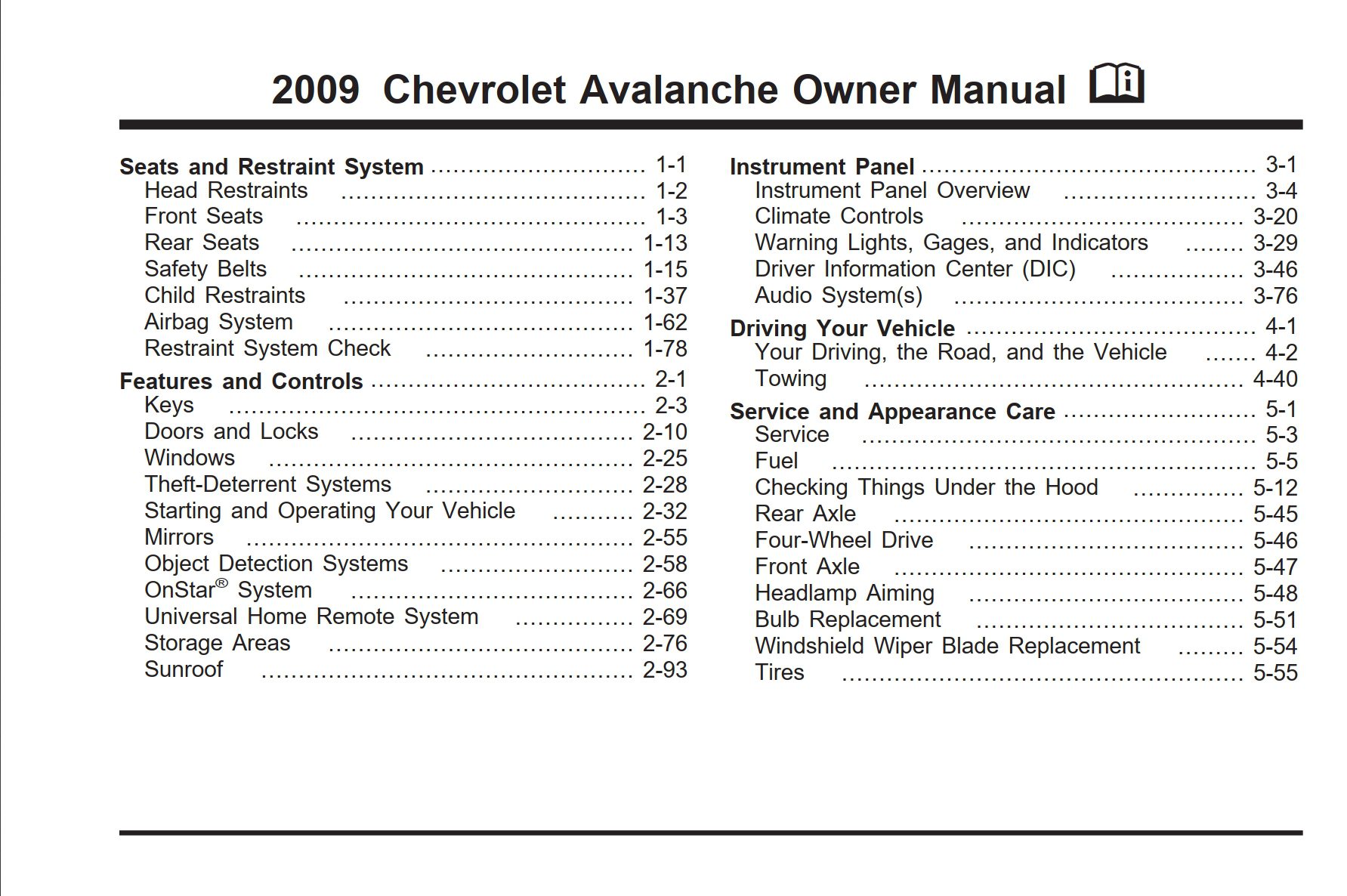 2009 chevrolet avalanche owner's manual