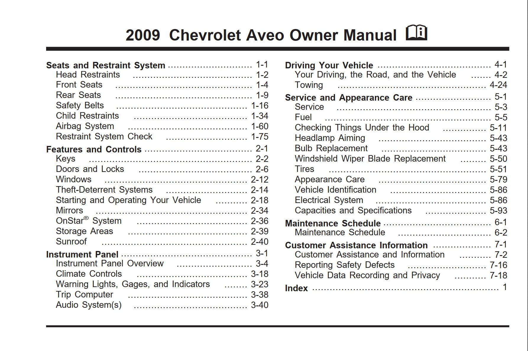 2009 chevrolet aveo owner's manual