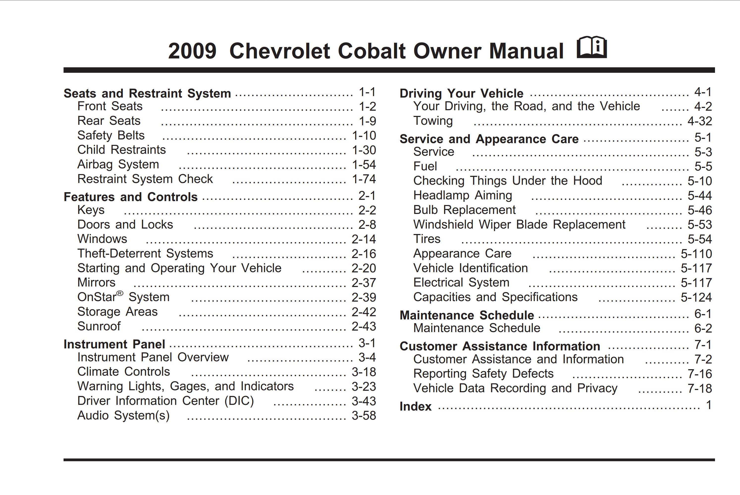 2009 chevrolet cobalt owner's manual