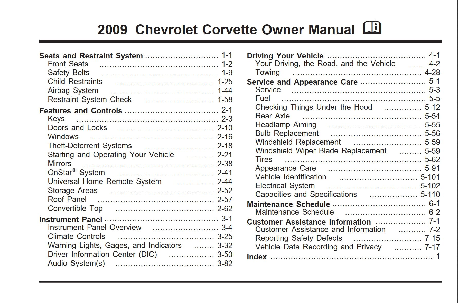 2009 chevrolet corvette owner's manual