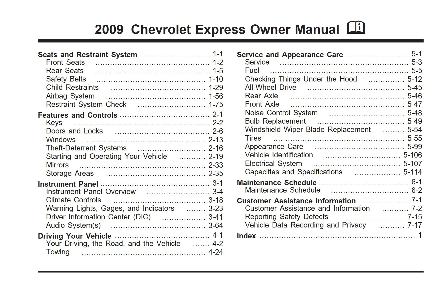 2009 chevrolet express owner's manual